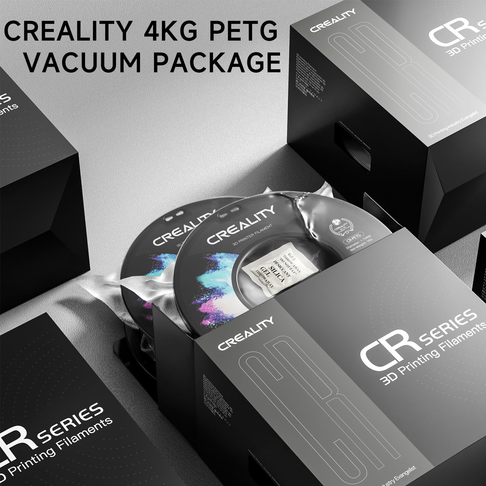 Oficjalny filament do drukarki 3D PETG 1,75 mm, pakiet 4 kg, wysoka precyzja, duża wytrzymałość, bezwonny, lepszy przepływ, odporny na wilgoć, filament końcowy do drukowania 3D, czarny + biały + szary