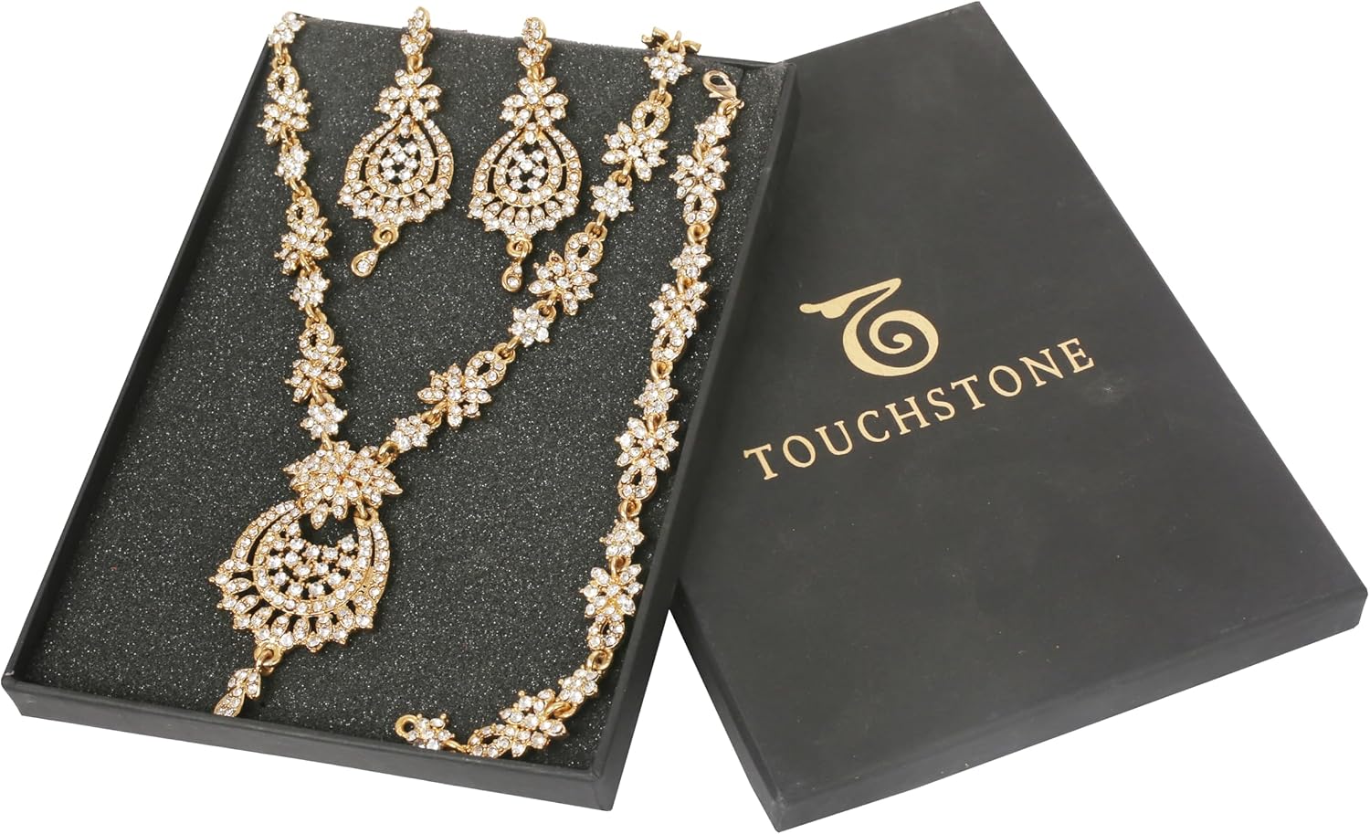Touchstone Indian jewelry sets for women maang tikka wedding guest gold necklace bollywood jewellery set pageant elegant prom bride accessories western crystal chunky rhinestone necklaces - Image 6
