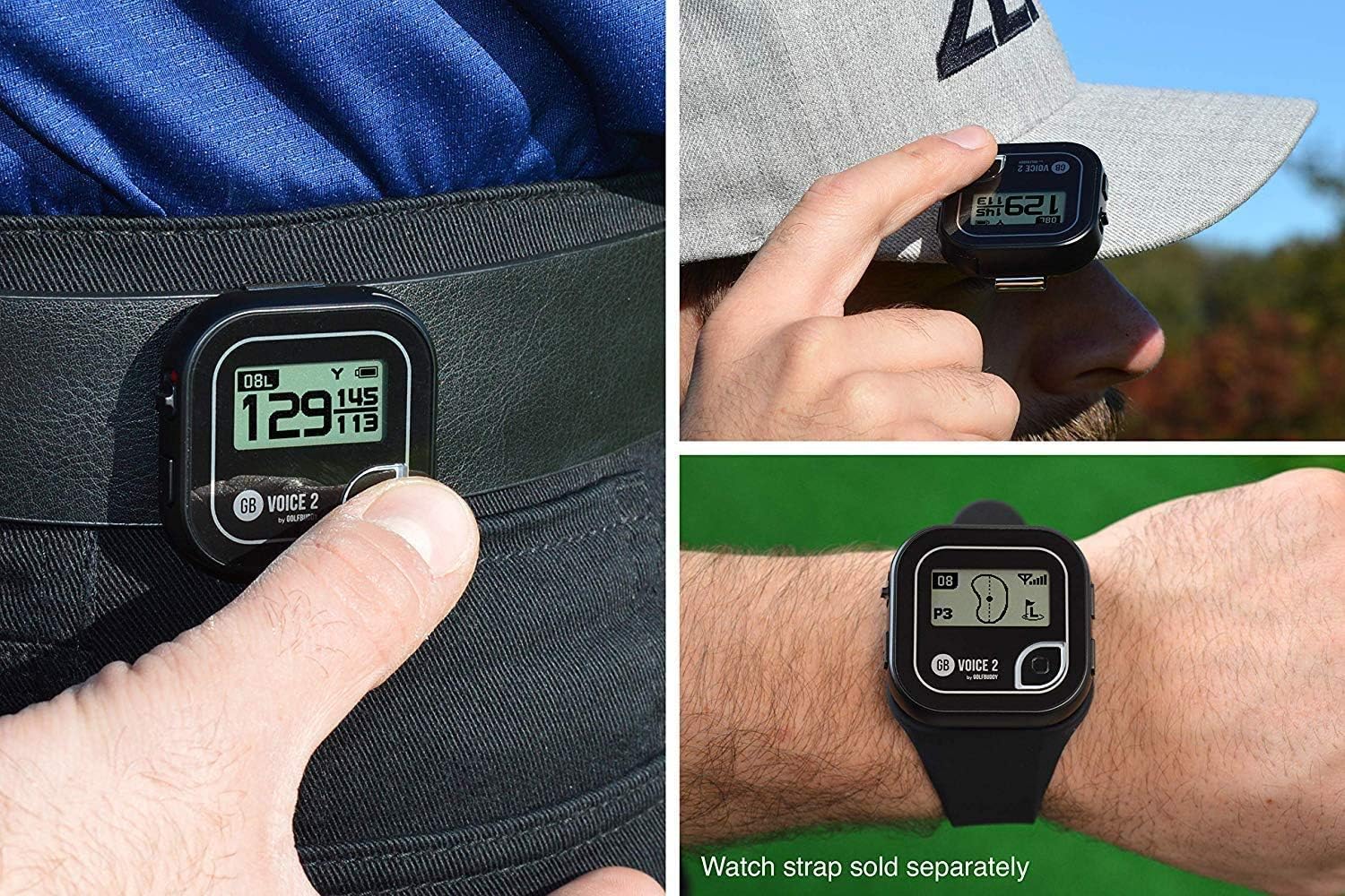 Golf Buddy Voice 2 Talking GPS Rangefinder (Bundle), Long Lasting Battery Golf Distance Range Finder & Silicon Strap Wristband (Voice 2, Black Voice 2 + Black Wristband) : Electronics