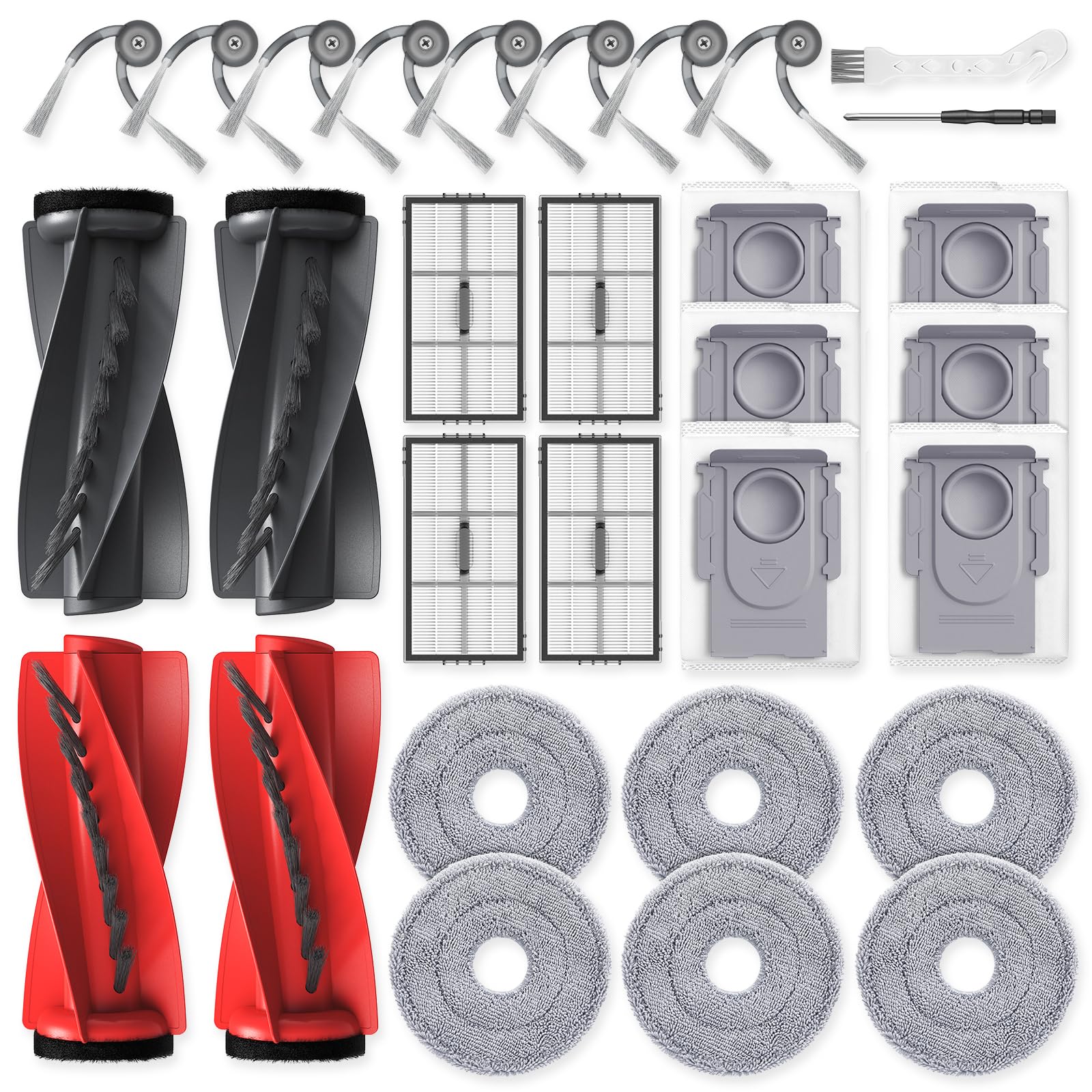 Saros 10R Accessories for Roborock Saros 10R / Saros 20 / Qrevo CurvX | Replacement Parts with 6 Dust Bags, 6 Mop Pads, 4 HEPA Filters, 8 Side Brushes, 2 Pack Main Brush-image-3