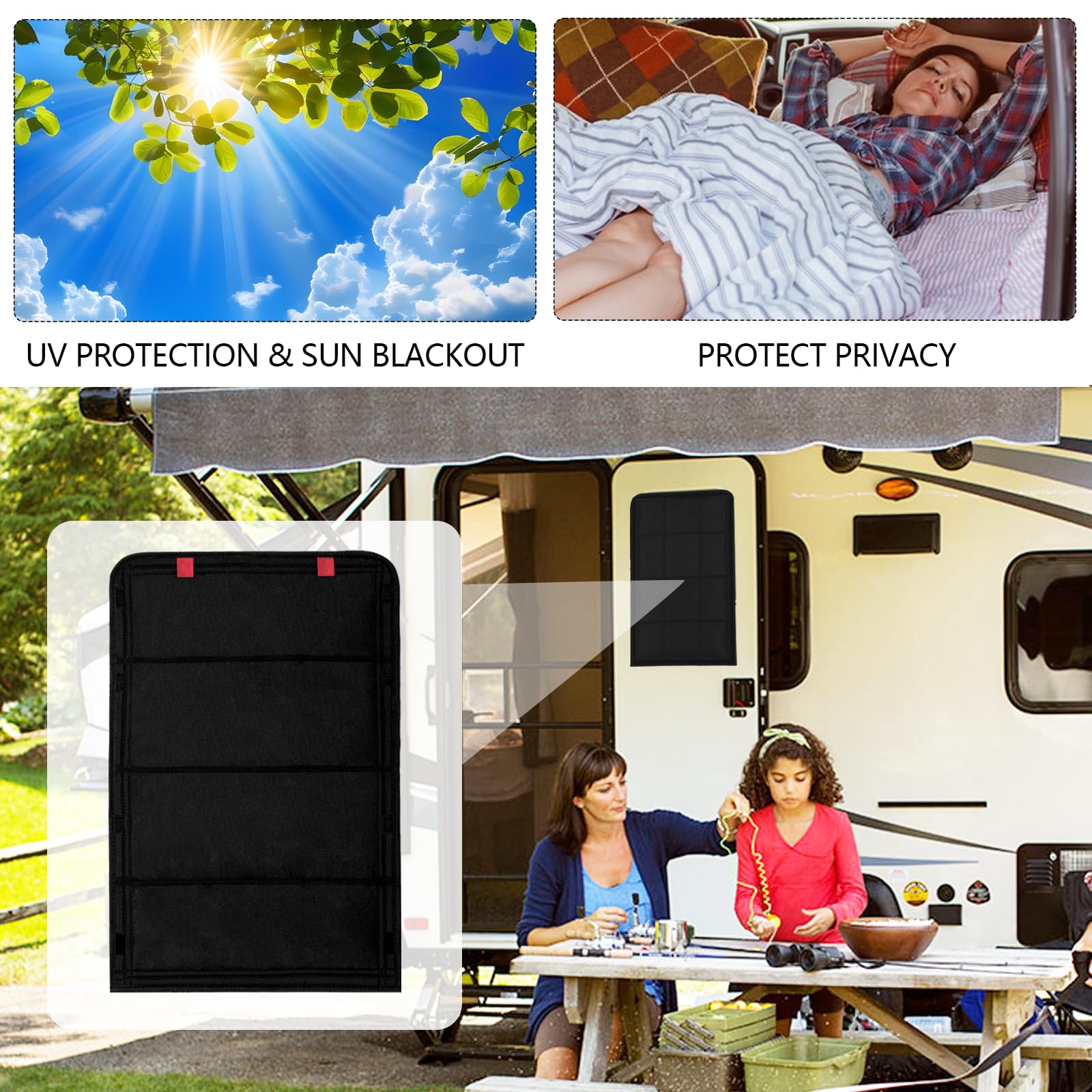 2PCS Bâche De Fenêtre Camping-Car, 64 * 41CM Brise-Vue pour Fenêtre De Camping-Car Pliables sans Perçage Protection UV Bâche De Protection Noire pour Caravane