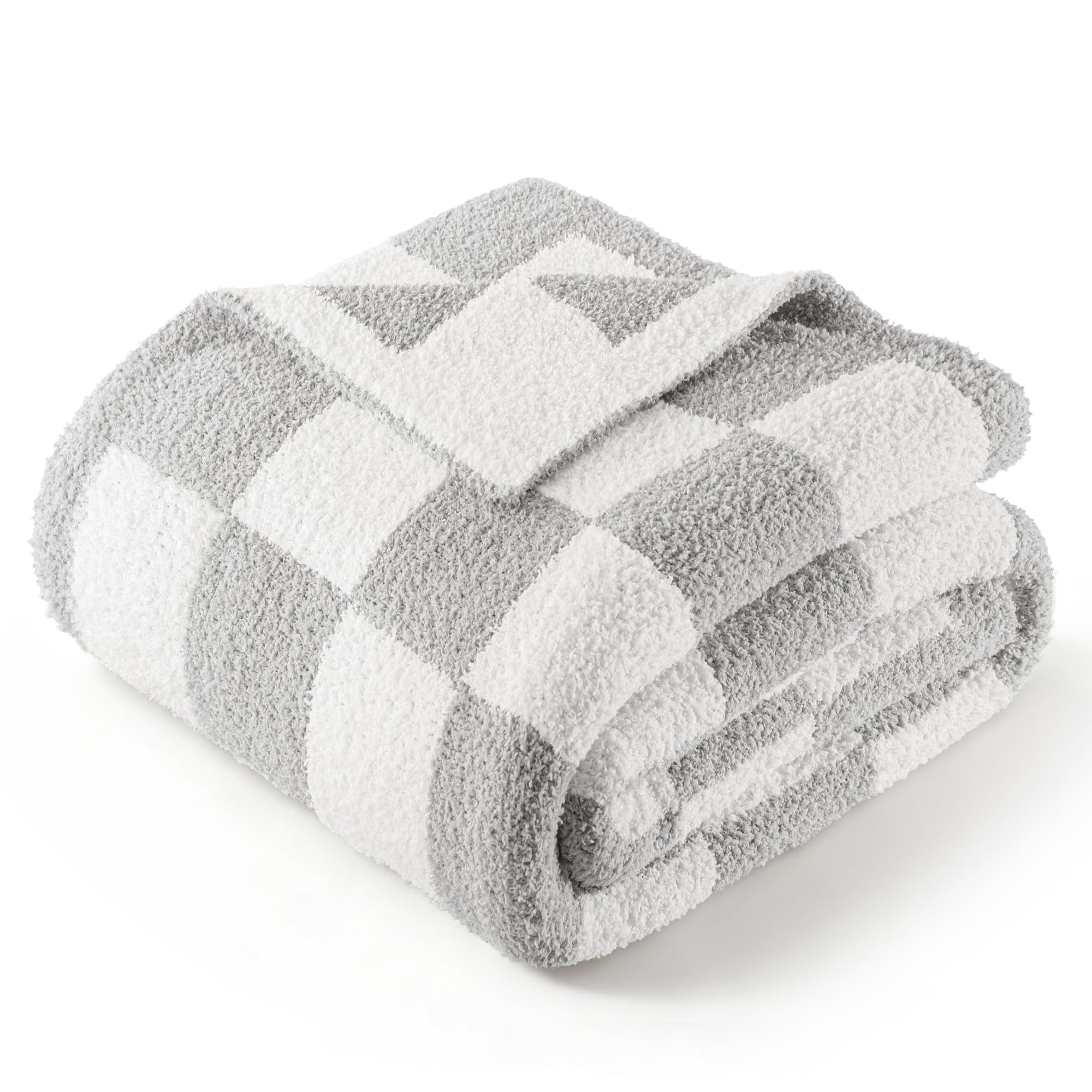Exclusivo Mezcla Checkered Knit Throw Blanket, Ultra Soft and Warm Reversible Woven Blankets, Cozy Snuggly Throw for Couch Bed and Home Decor, Light Grey, 127x152 CM โ image 1