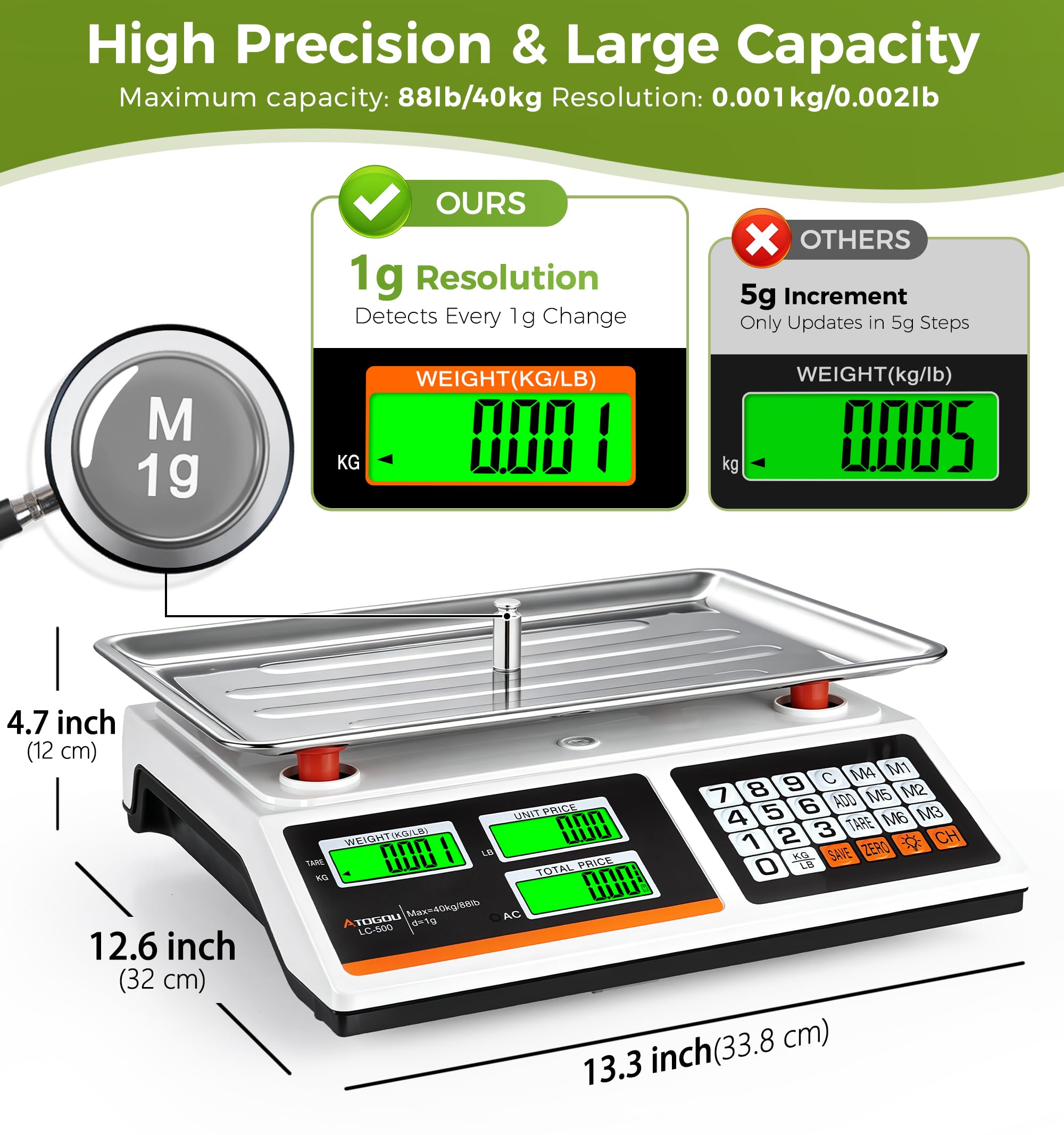 Atogou Price Computing Scale - 88lb Food Kitchen Scale -2