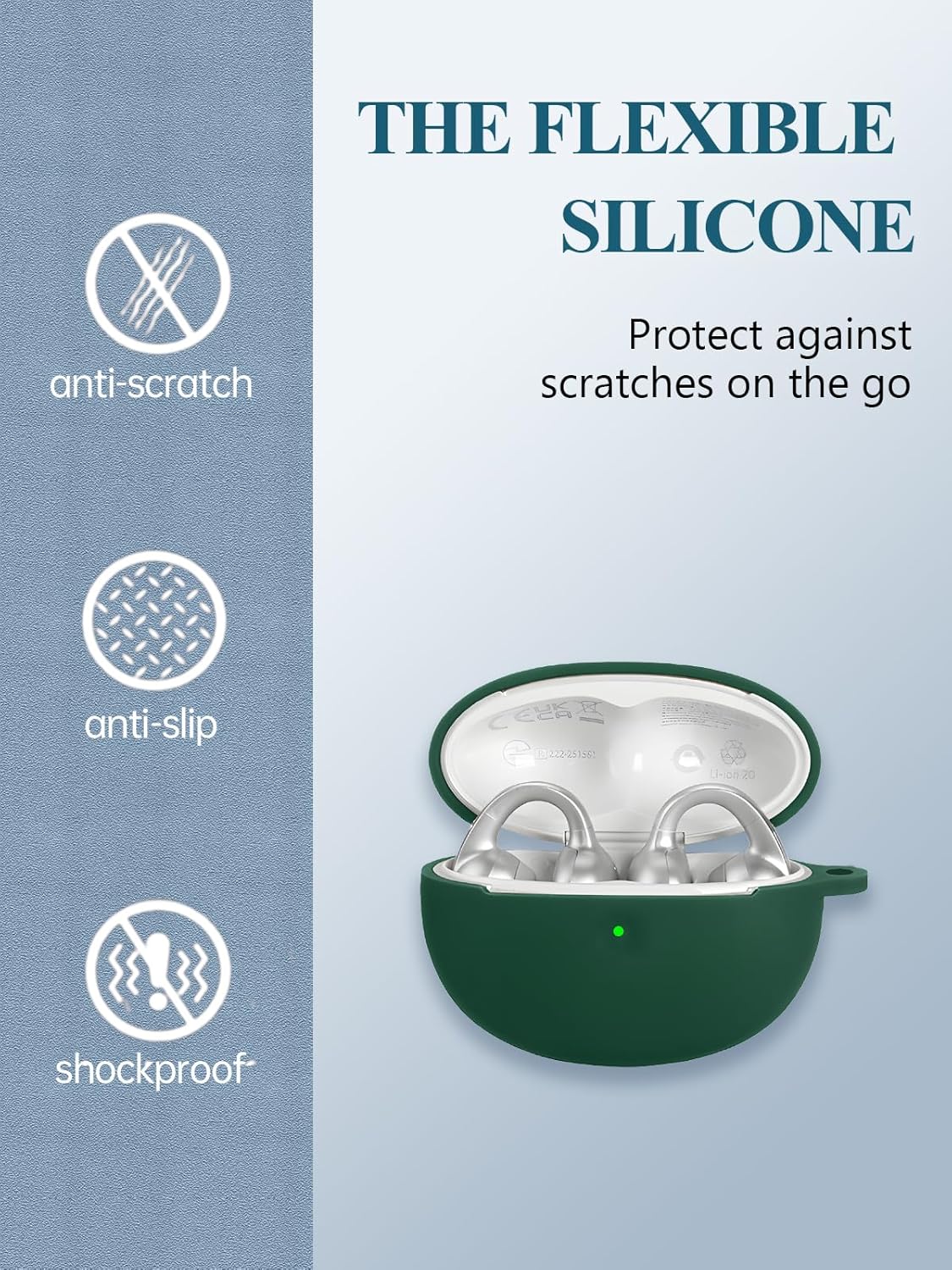 Case for Baseus Bowie MC1 Pro Earbuds Open-Ear Earbuds, WUNIAK Soft Silicone Protective Portable Scratch Shock Resistant Shell with Cleaner Kit & Carabiner & Lanyard,Green - Image 5