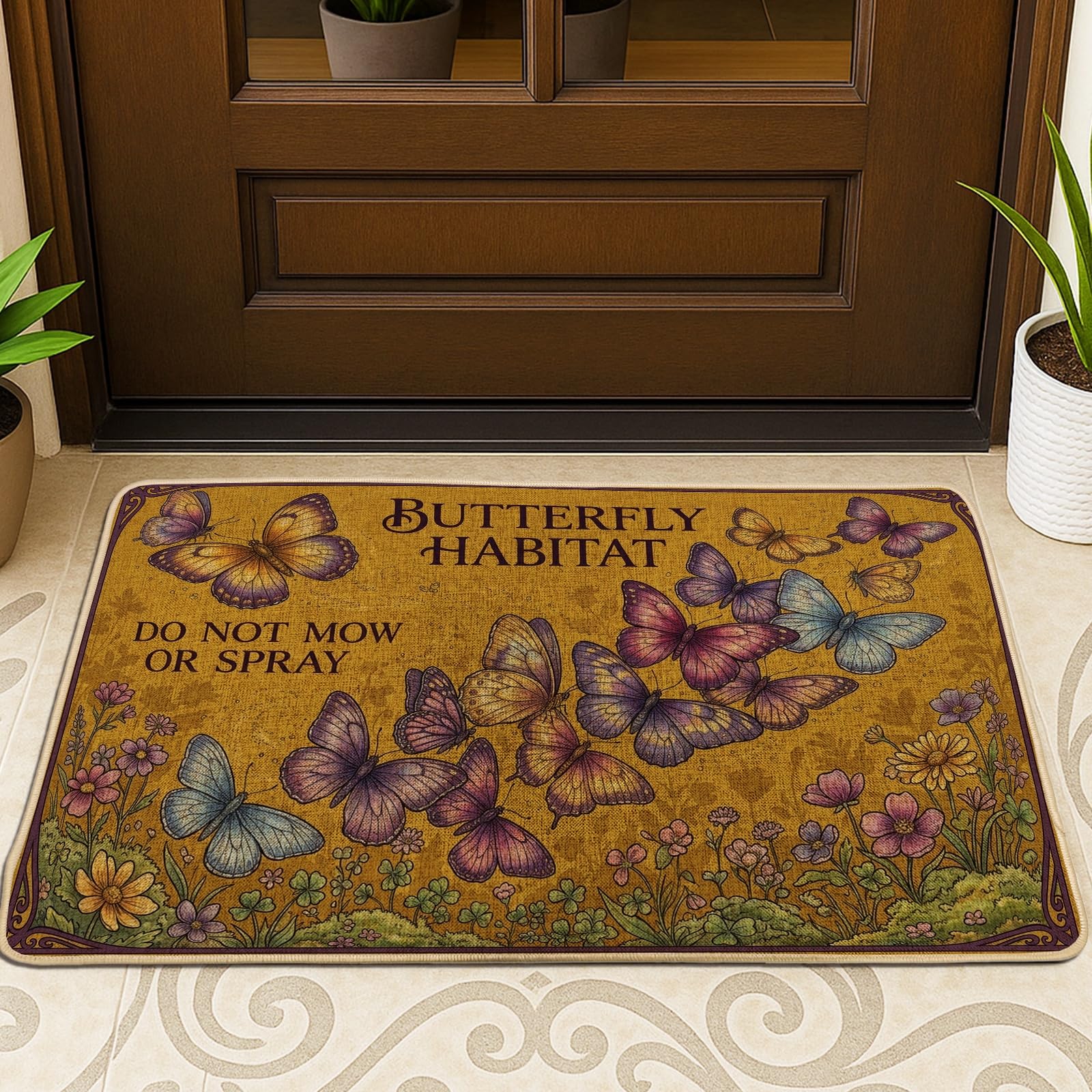 Tapis d entrée attrape la saleté paillasson papillon jaune pour maison net