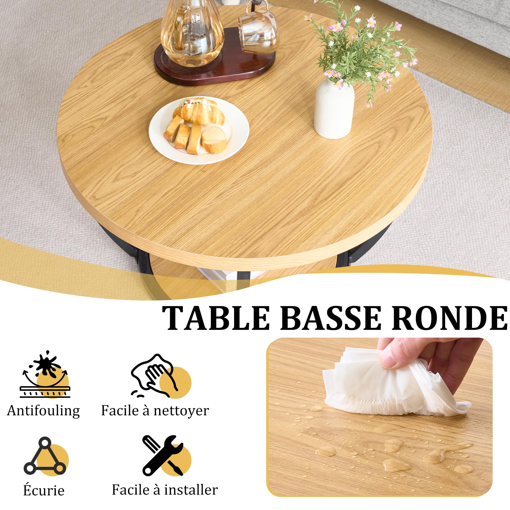 Mingone Table Basse Ronde 80 cm