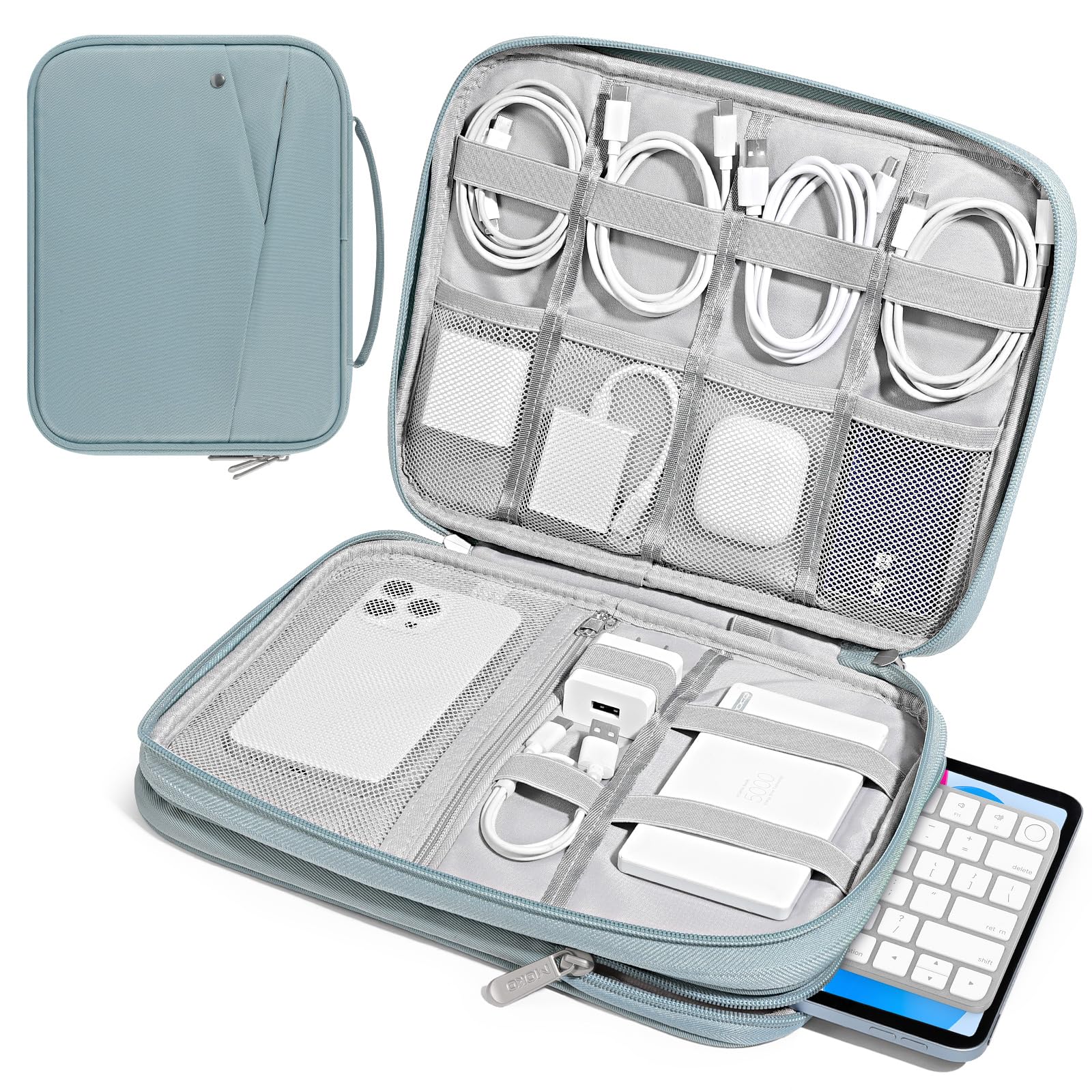 MoKo 9-11 Zoll Laptop-Taschen für Tablets iPad Pro M4 & Air M2 2024, iPad 10th Gen 10,9, 9/8. 10,2, iPadAir 5/4th 10,9, Zweischichtige i-Pad Tasche mit rutschfestem Tragegriff, trübes Blau
