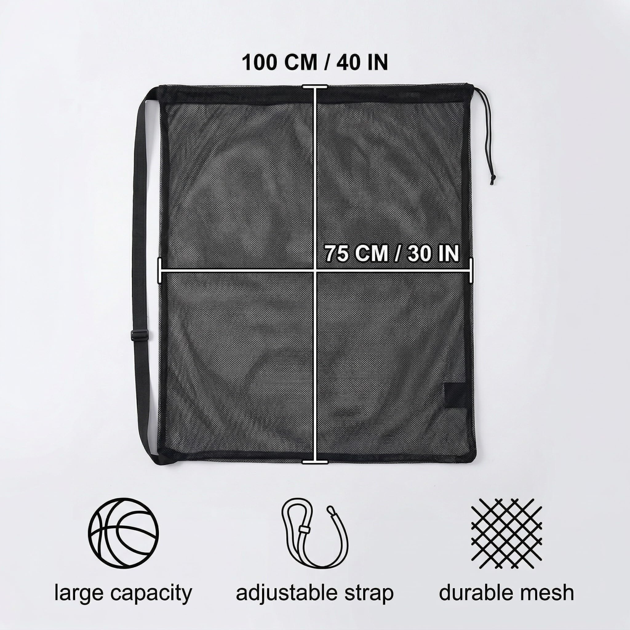 Bolsa de Malla para Balones de Fútbol Grande 30x40 pulgadas 75x100 cm con Cordón y Correa de Hombro