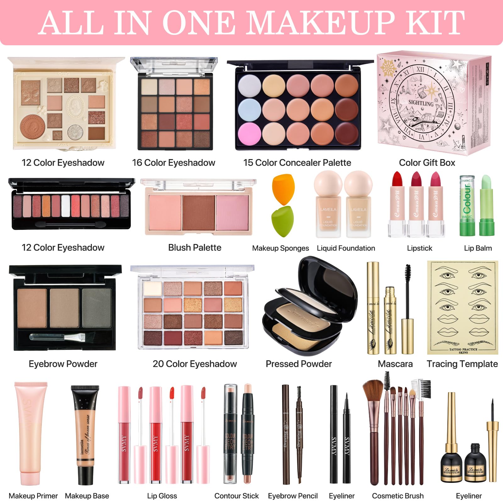 All in One Makeup Kit for Women with Foundation, Eyeshadow and Brushes