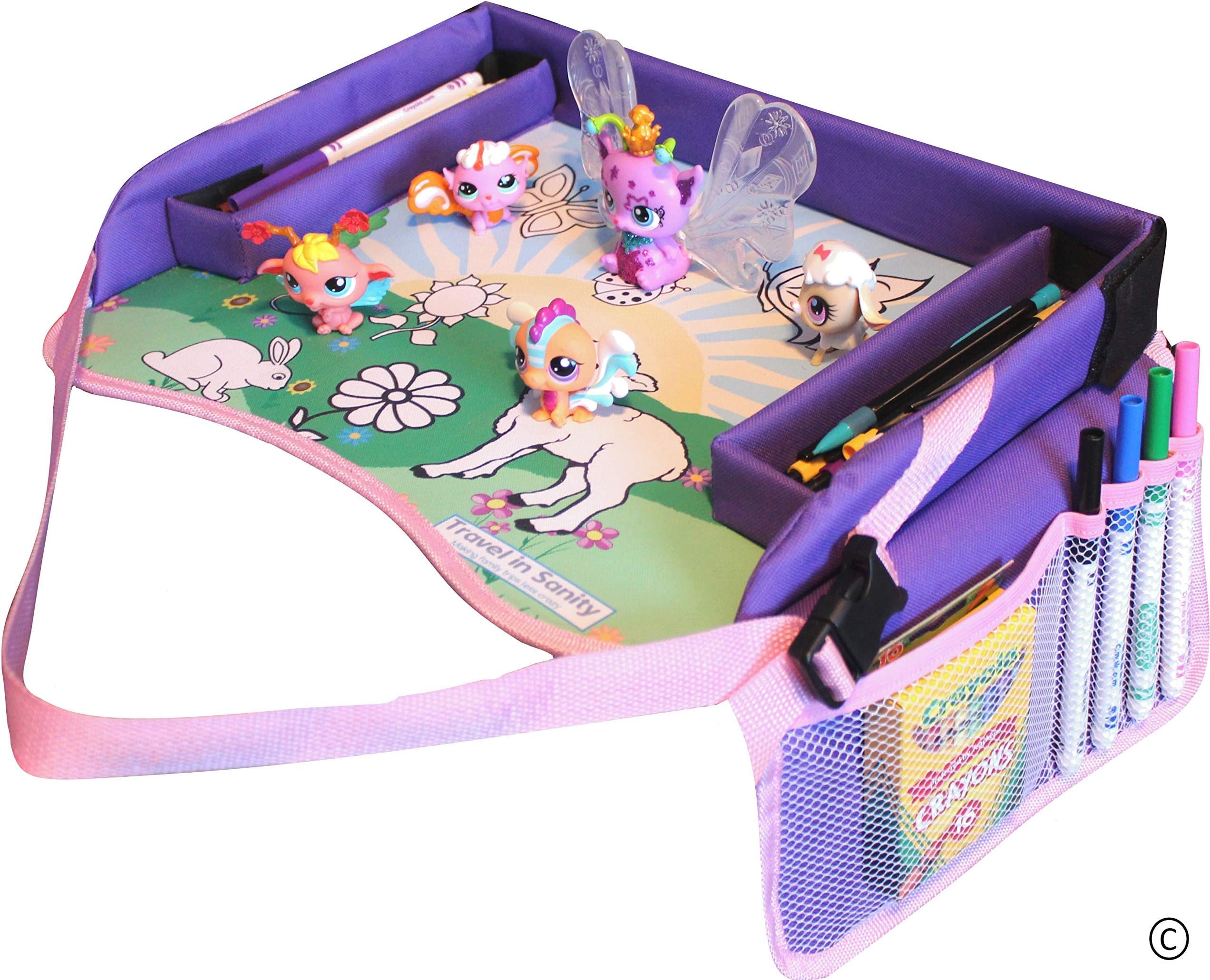 Kids Travel Tray with EXCLUSIVE Storage Containers on the Surface by TRAVEL IN SANITY. The Ideal Activity, Car Seat, Stroller, Play or Snack Tray for Toddlers. Padded Firm Surface, Sturdy Side Walls.