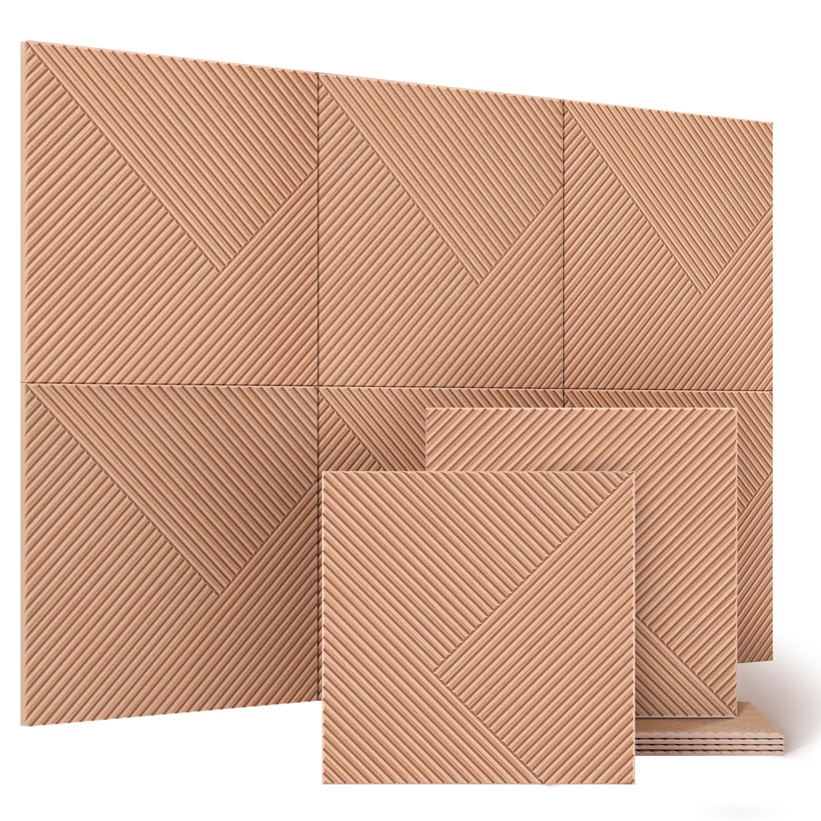 JAMELO Große Akustikpaneele mit Holzmusterdruck - 6 Stk. 60 x 60cm -2.16m² | auf Filz für Studio und Zuhause