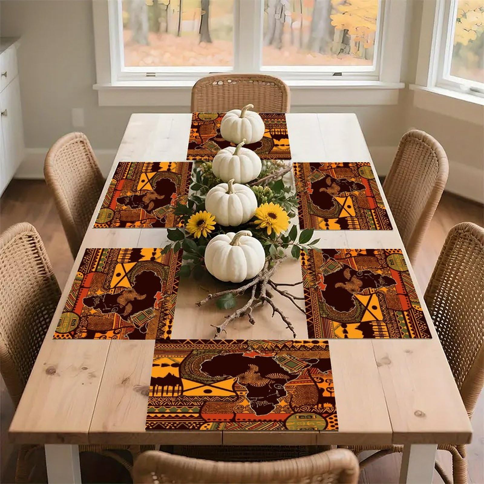 African Map Ethnic Pattern Placemats Non-Slip Heat Resistant Table Mats Flax Washable Cloth Place Mats Easy to Clean Premium Placemat for Kitchen Dining Table Decor Party Outdoor