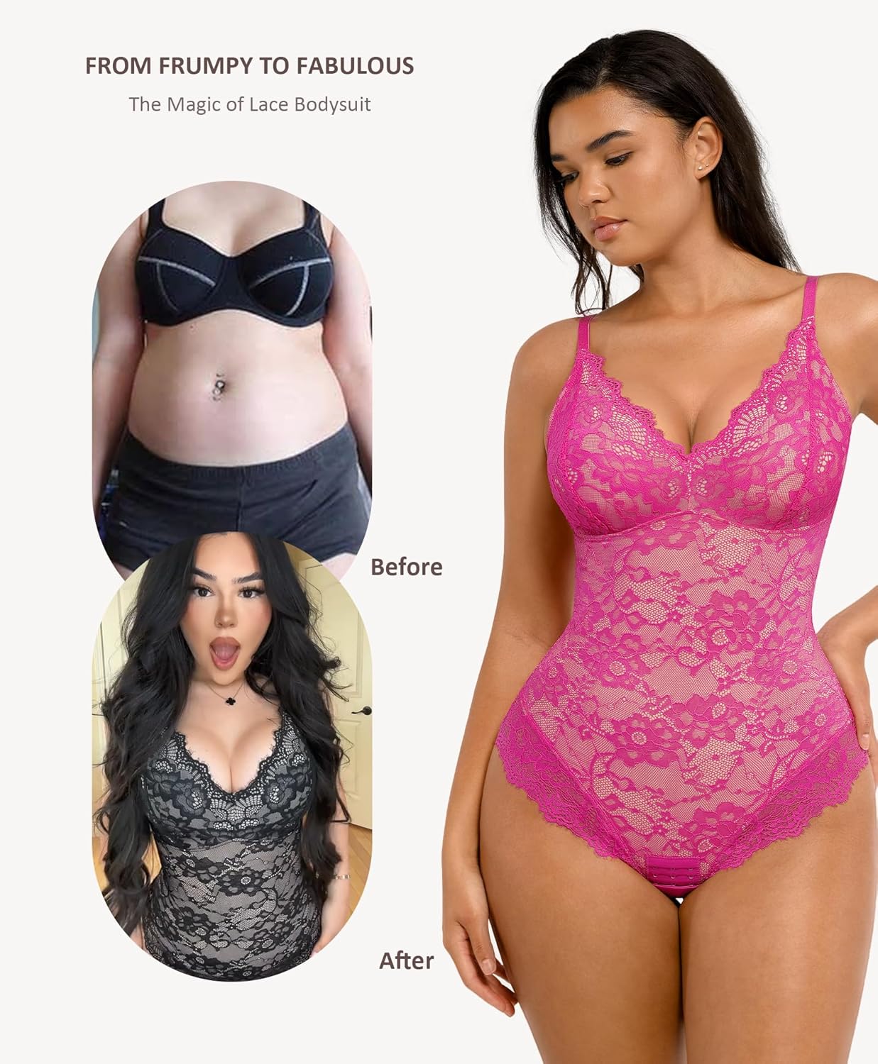 FeelinGirl Shapewear Bodysuits for Women Lace Shapewear Tummy Control V-Neck Sleeveless Bodysuit Tops Jumpsuit - Image 4