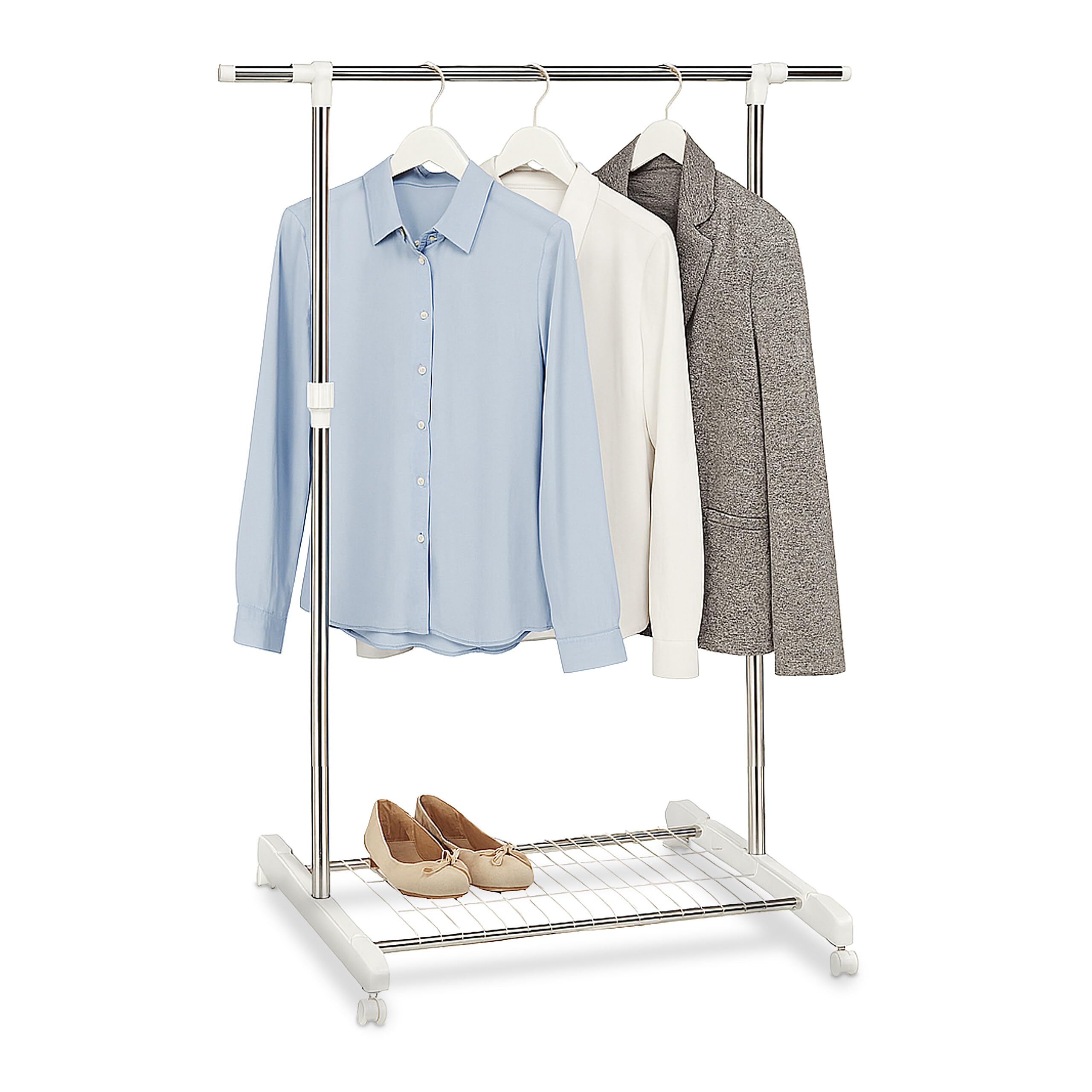 Perchero móvil extensible para el dormitorio, colgador de ropa con ruedas y estante