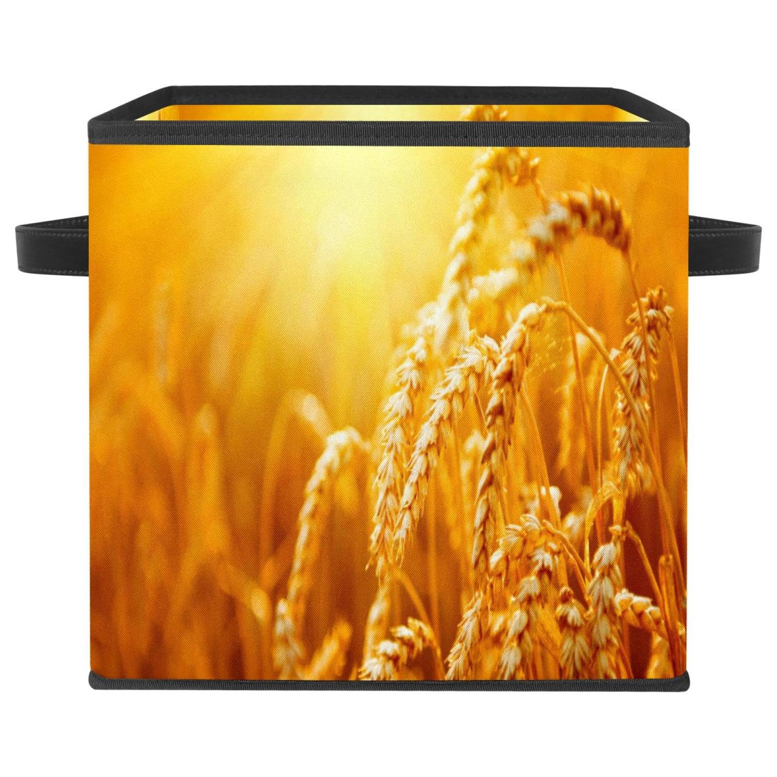 Bac de rangement pliable tissu jaune grain pour stopper le désordre des livres et vêtements