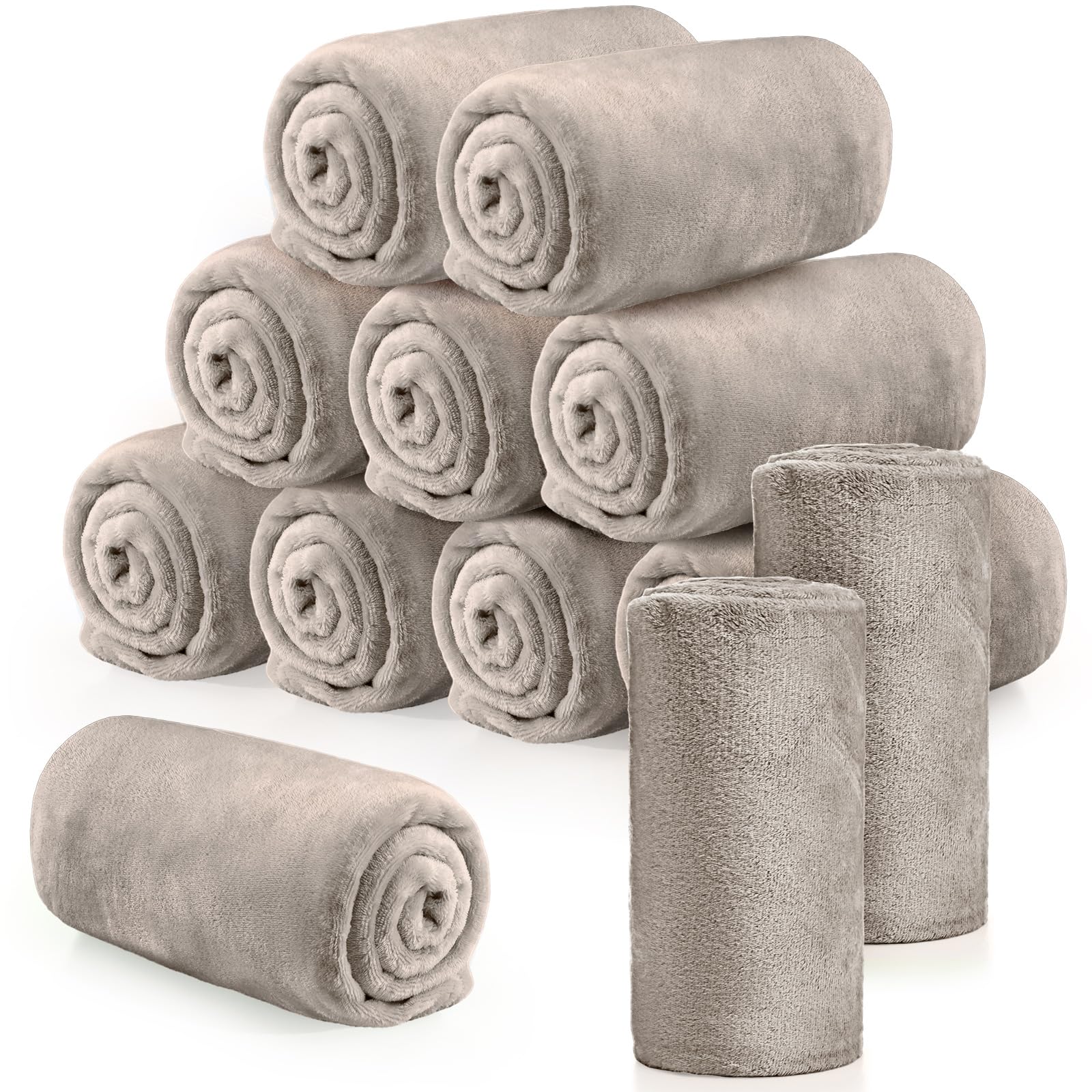 Tinideya 12 coperte in pile di flanella, 127 x 152 cm, in morbido pile corallo, per divano, casa, regali di nozze, stagione (colore cammello)
