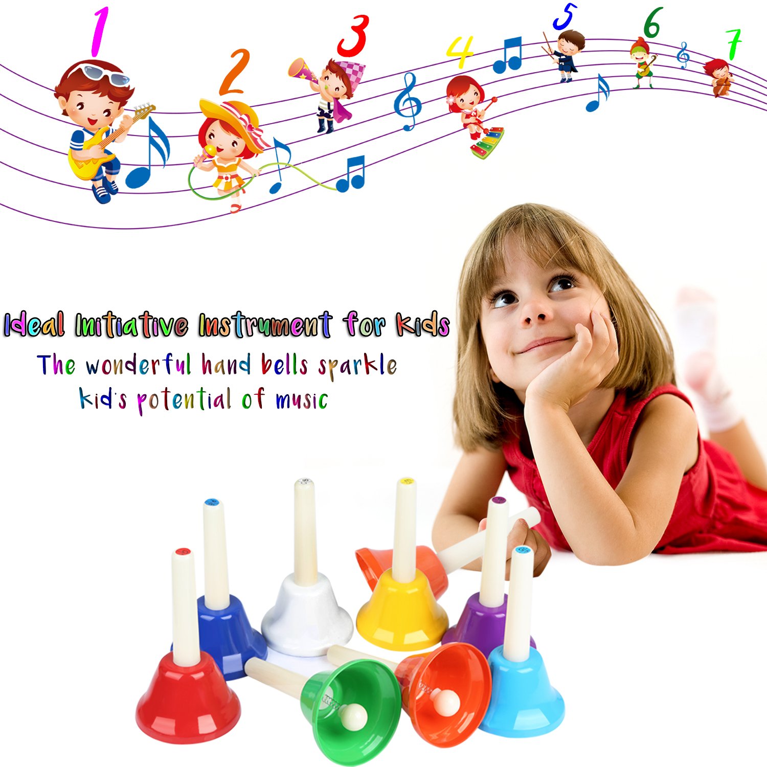 Ehome Handbells, 8 Note Hand Bells Set with Songbook, Early Learning