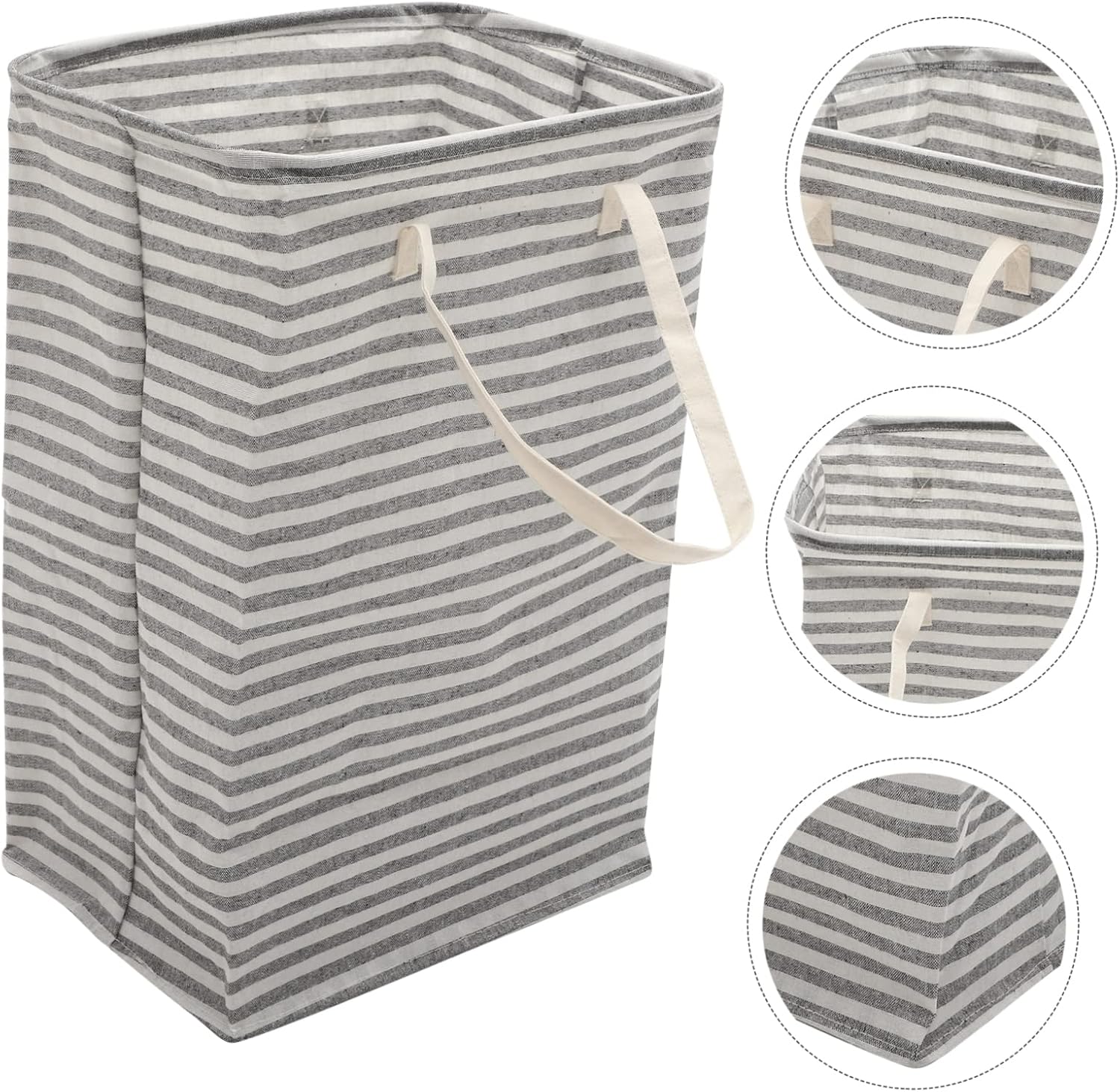 Collapsible Large Laundry Basket with Handle Foldable Clothes Storage Hamper for Bedroom Bathroom Modern Simple Design Space Saving Foldable Dirty Clothes Carrier Cotton Linen Gray