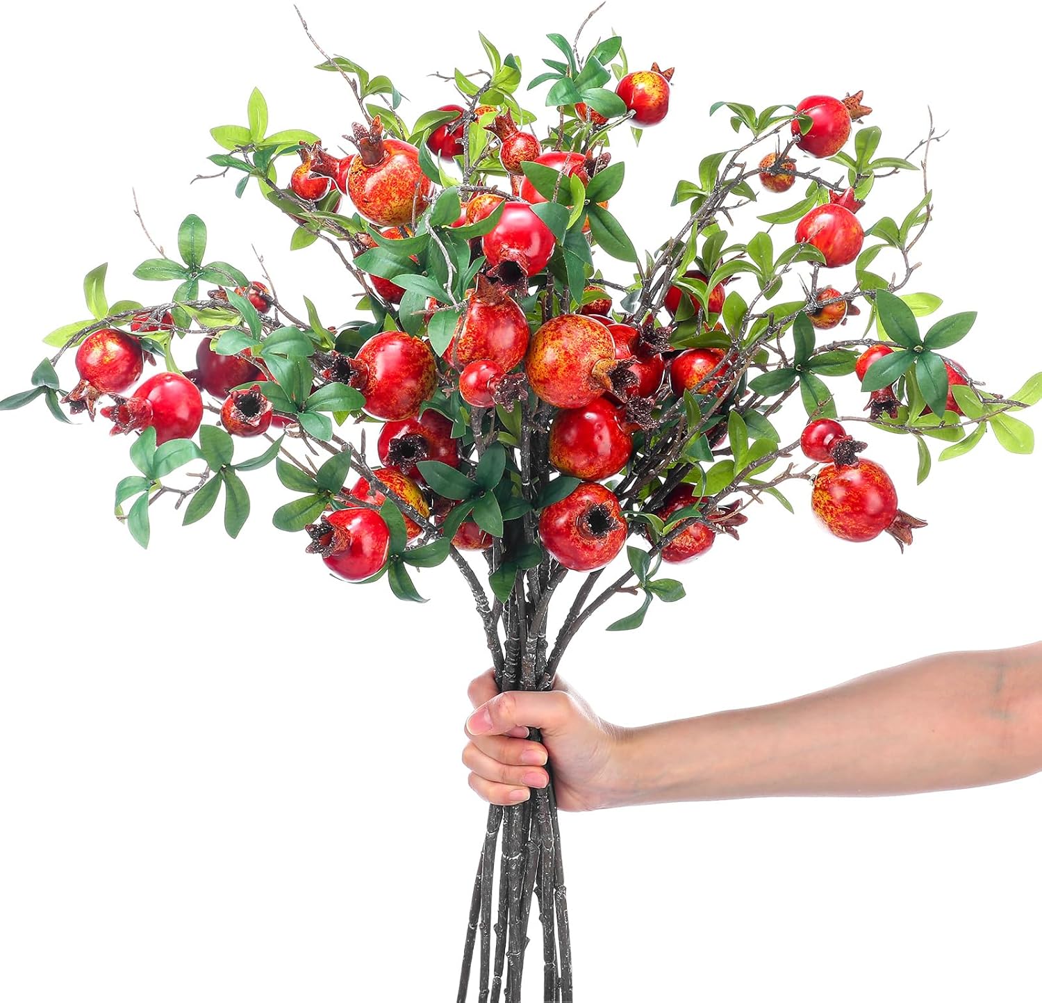 10 Pcs 31.5'' Artificial Pomegranate Branches Tall Faux Pomegranate Flower Stem Fake Berries Branches for Wedding Home Vase Party Decorations(Orange)