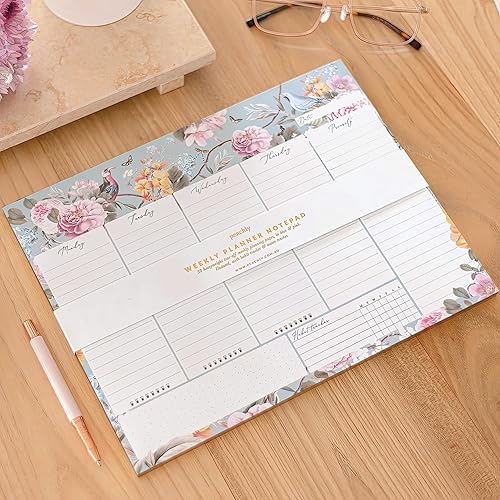 Miniatura 8 de Bloc de notas semanal sin fecha, bloc de notas de 52 páginas con lista de tareas pendientes y rastreador de hábitos | Almohadilla de escritorio