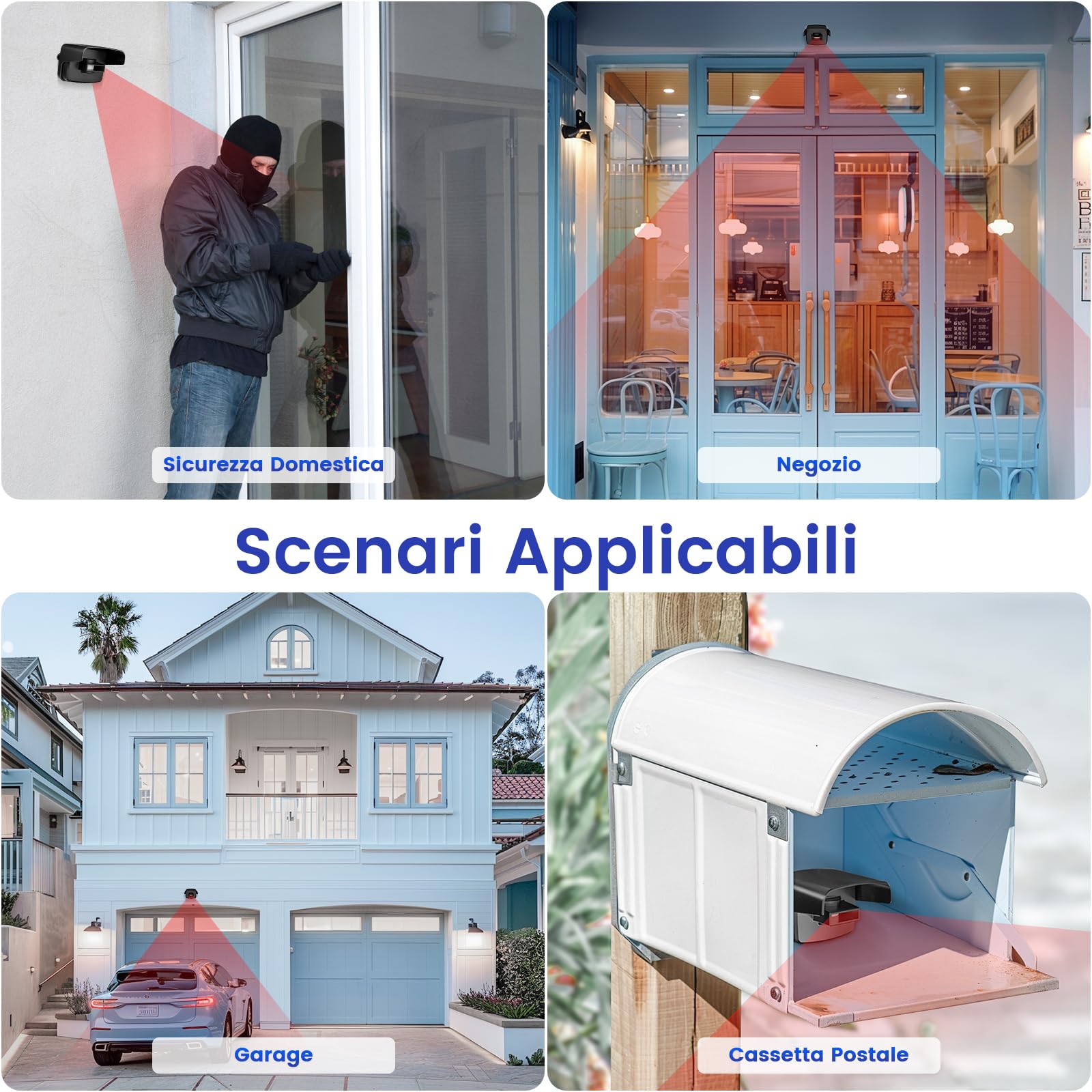 Allarme vialetto, rilevatore di movimento wireless PHYSEN, portata 150 piedi, allarme antintrusione impermeabile, 1 rilevatore PIR e 1 ricevitore plug-in, 58 suonerie per casa/cortile/garage