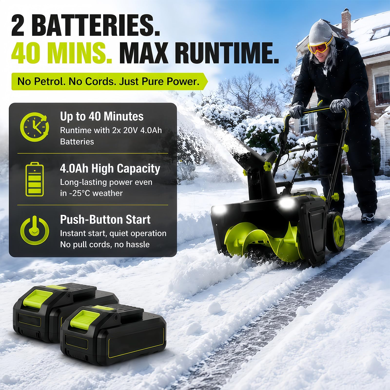 Quitanieves con Batería, Pala Eléctrica Quitanieves para Uso Particular 4batteries | Doble Batería Recargable 4000mah, Profundidad De Trabajo 25cm, Agarre Cómodo Para Uso Prolongado