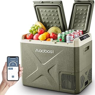 AAOBOSI Glaciere Electrique 40L,Glacière à Compresseur Double Zone, Glaciere Electrique 12v 220v, Connexion APP, pour Voiture, Camion, Bateau, Camping-Car et Camping