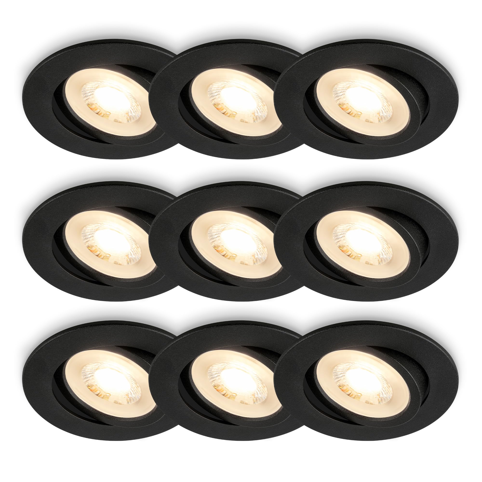 BRILONER - 3X Pack of 3 Recessed Spotlights, Slim, Adjustable, Warm White Light, Downlights, Ceiling Spotlights, LED Lights, 68Mm Hole Size, 8 x 2.2 cm, Black