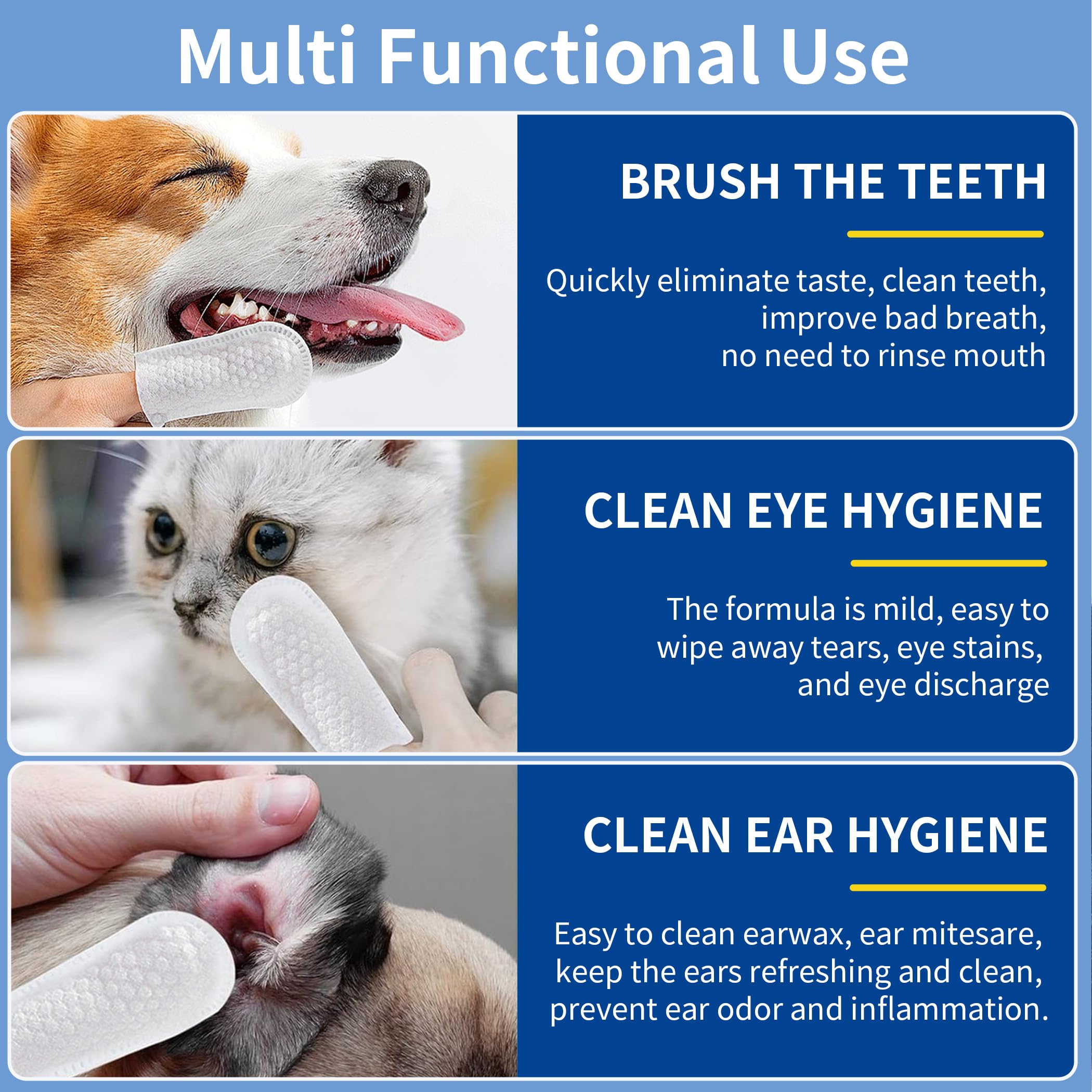 PCpetclear Pet Finger Wipes for Dogs & Cats, No-Rinse, Remove Stain, Disposable Finger Cleaning Wipes to Clean Pets' Teeth - Image 2