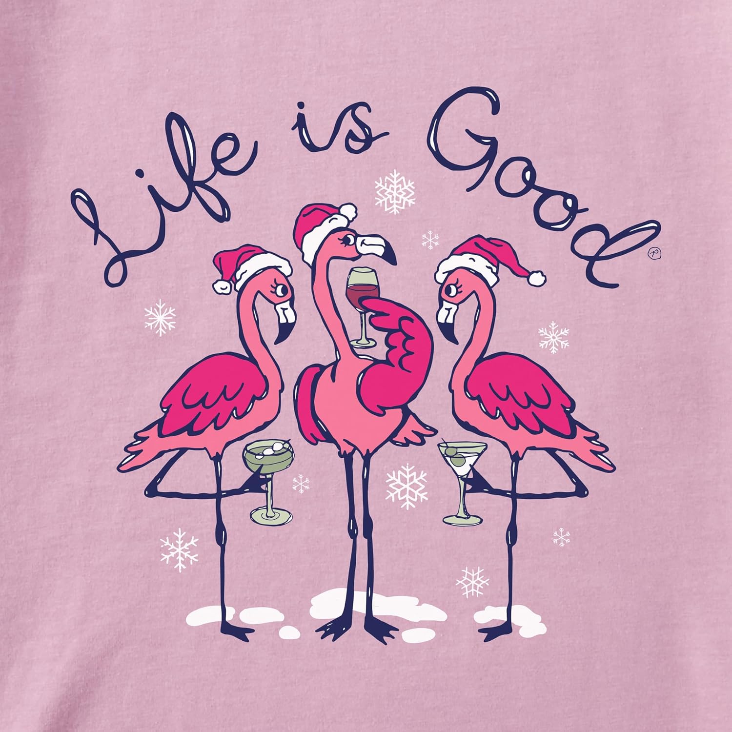 Life is Good Flamingo Holiday Cocktails Cotton Tee, Shortsleeve Graphic Crew Neck T-Shirt