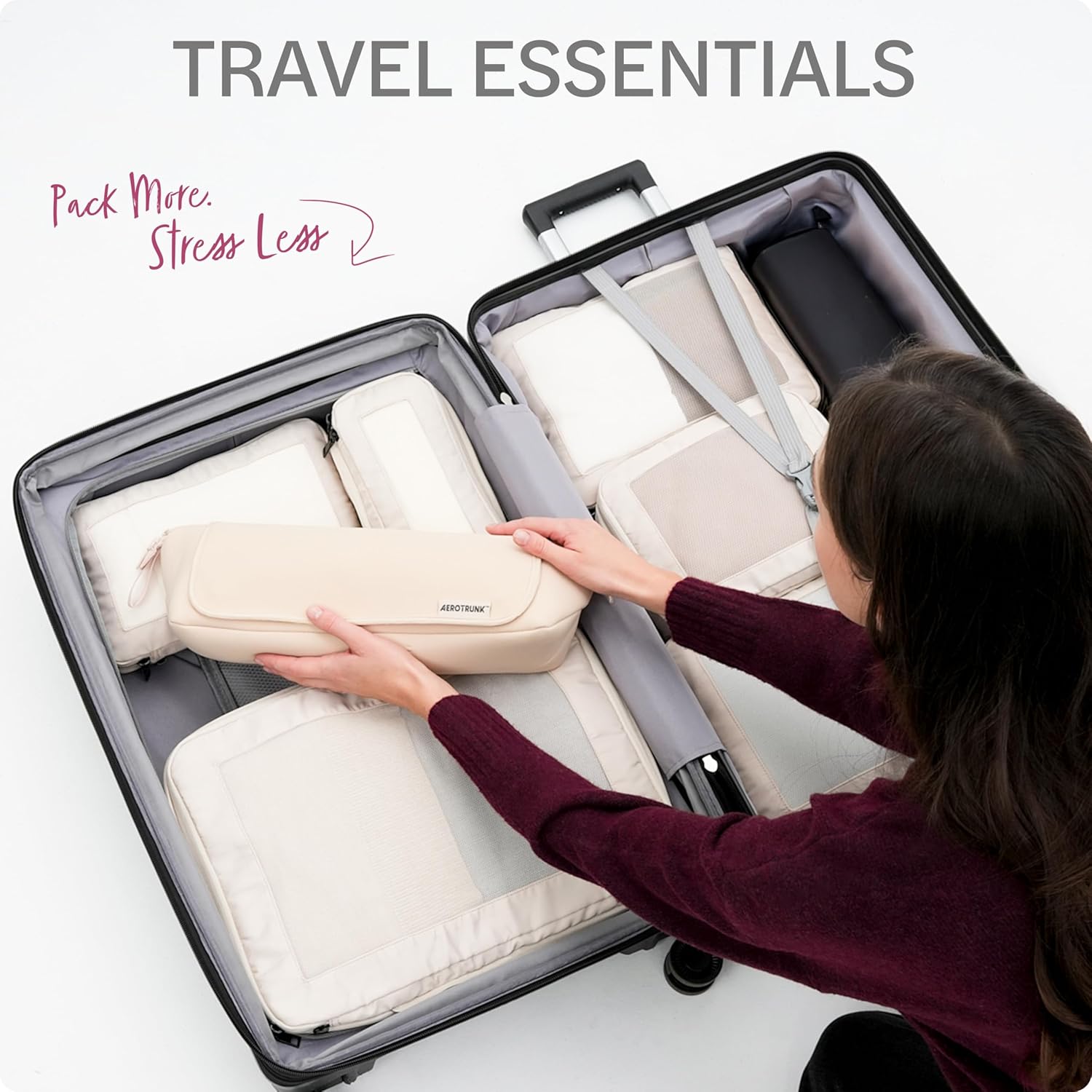 Aerotrunk Hair Tools Organizer - Hot Hair Tools Travel Bag with Heat Resistant Mat, Large Capacity Pouch for Flat Irons, Curling Wands, Hair Dryers - Beige - Image 5