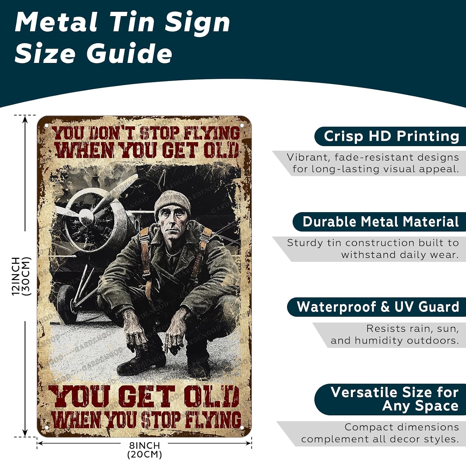 Vintage Metal Sign Pilot Nostalgic Sign You Get Old When You Stop Flying Pilot Poster Wall Decor For Man Cave Bar Garage Decoration 12x8 Inch