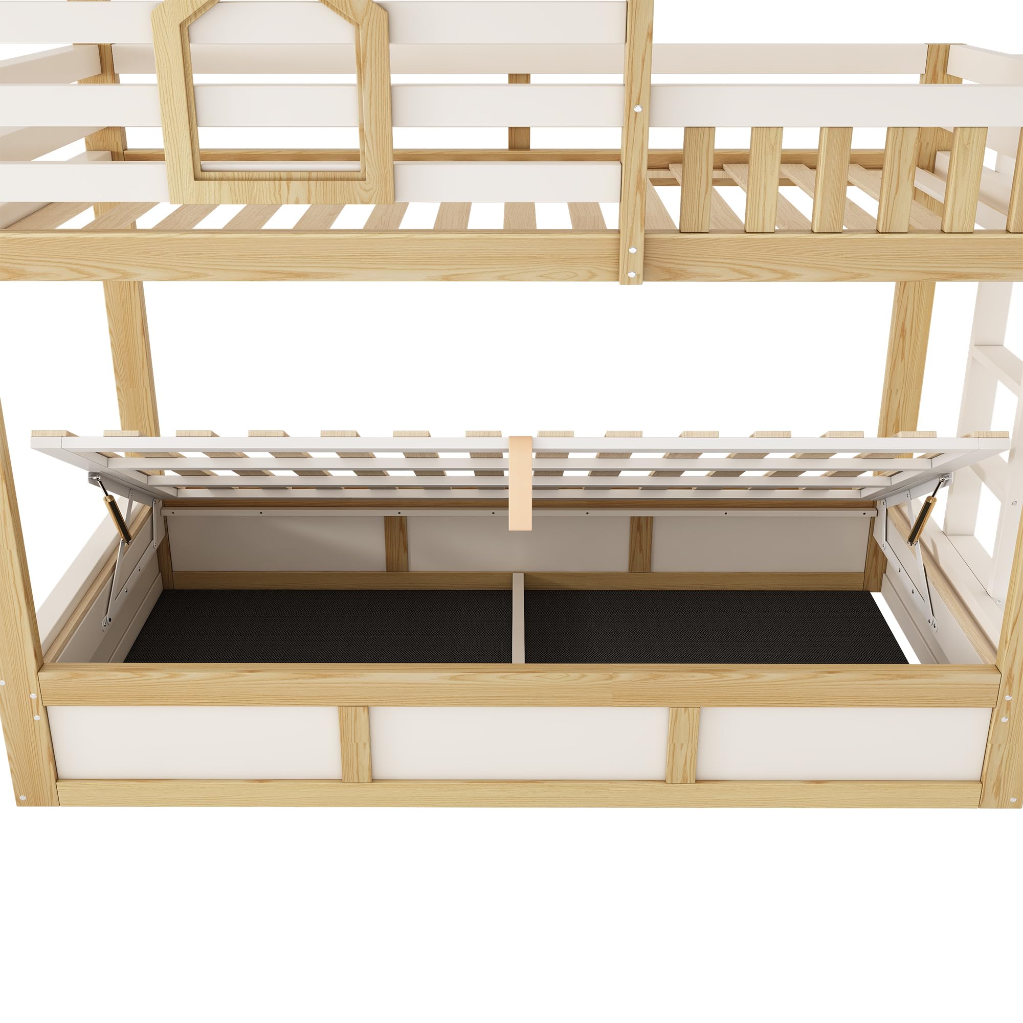 Sapgaks Lit superposé Enfant 90x200 avec fenêtre,barrière de sécurité, échelle Droite,Espace de Rangement hydraulique,lit cabane Enfants,Cadre de lit Enfant 90x200 (G-Blanc+Chêne 90)
