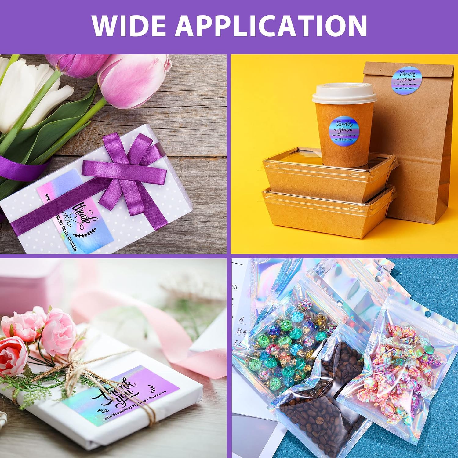 1140 Pieces Thank You Cards and Stickers Set Include 100 Thank You Business Card 1000 Thank You for Supporting My Small Business Stickers and 40 Resealable Packaging Bags for Business (Stylish Style)