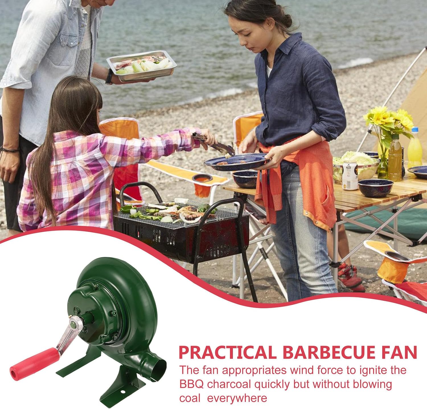 SUPVOX Hand Crank Bbq Fan Fire Blower 150w Outdoor Manual Air Blower for Camping Grilling Fireplace Pit Cooking