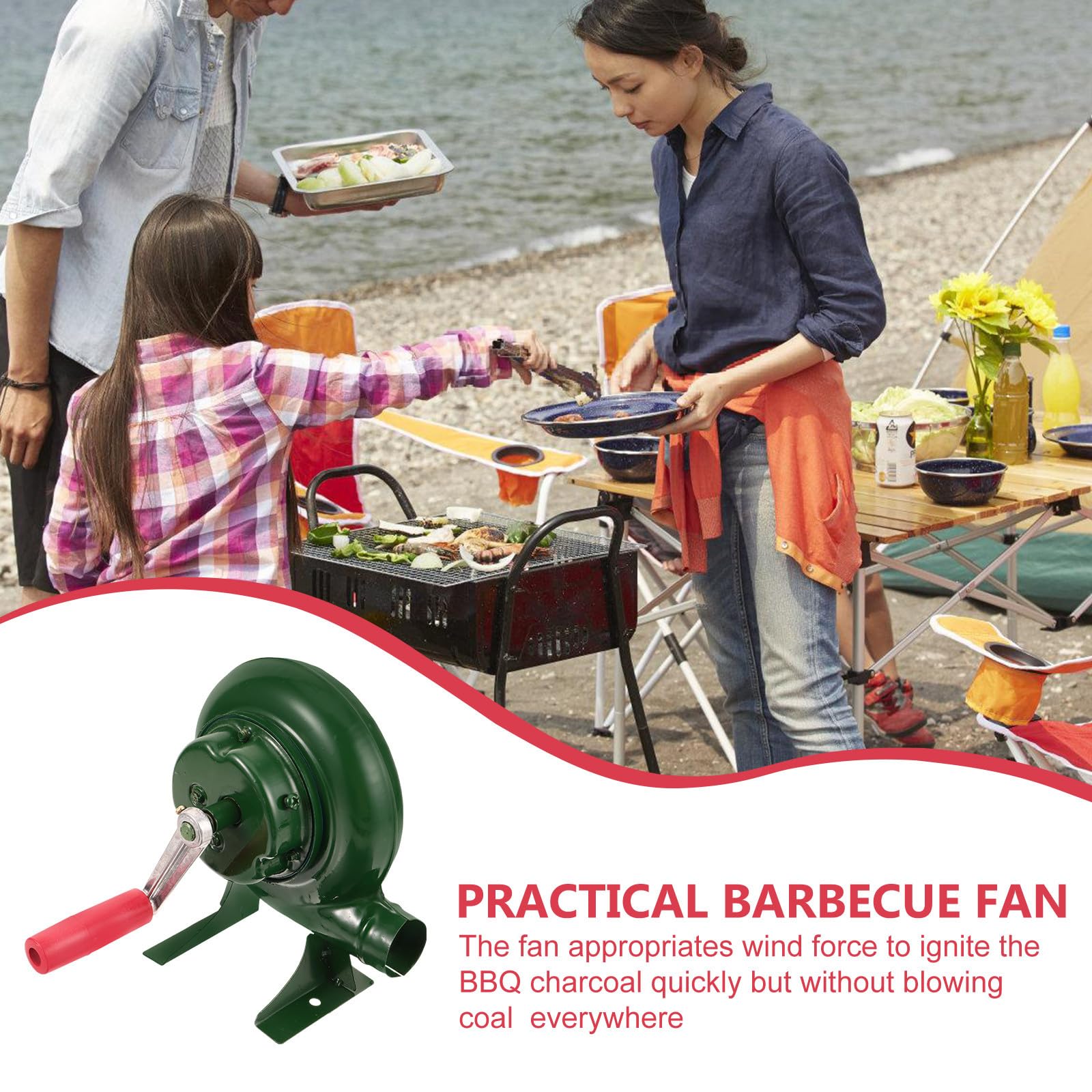 Uonlytech Soffiatore Antincendio Manuale in Ferro Verde per Barbecue, Ventilatore Portatile a Manovella, Accessorio Comodo per Accendere Rapidamente Carbone e Campeggio