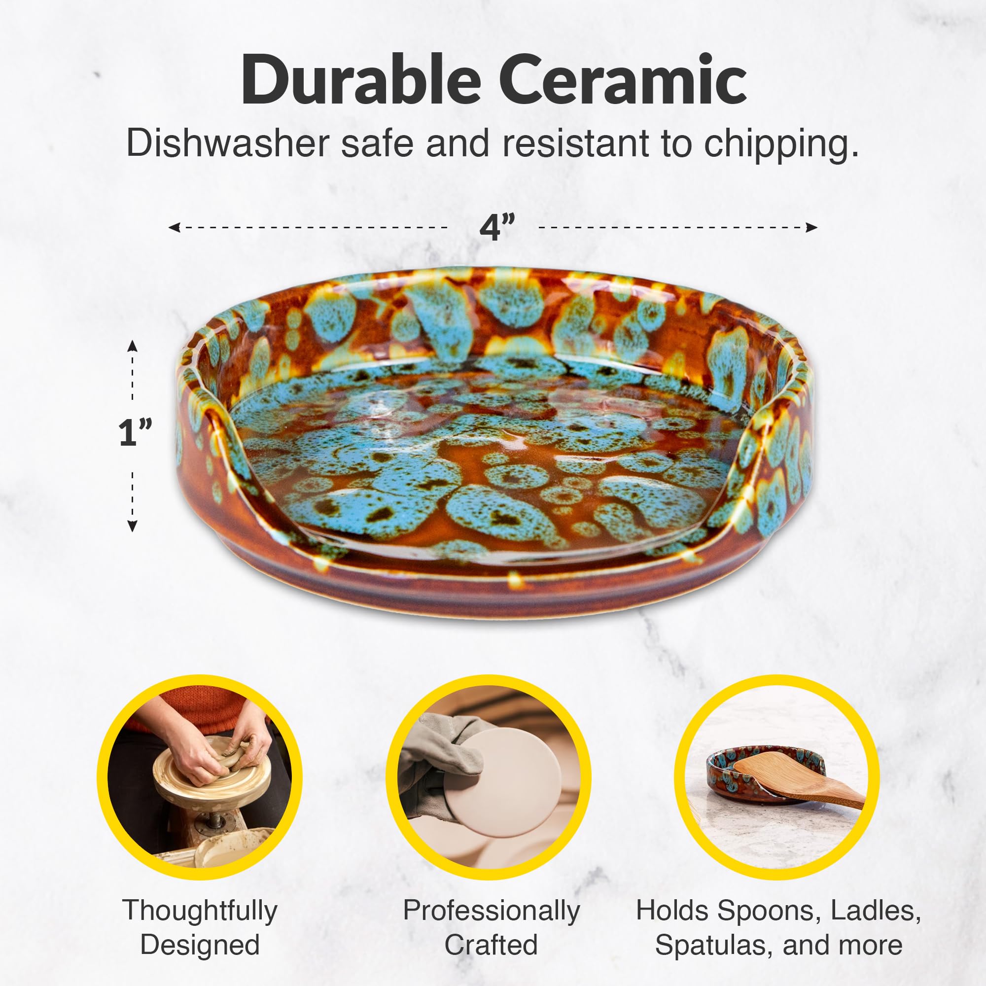 Soporte de cuchara de cerámica para encimera de cocina y estufa (turquesa jaspeado)