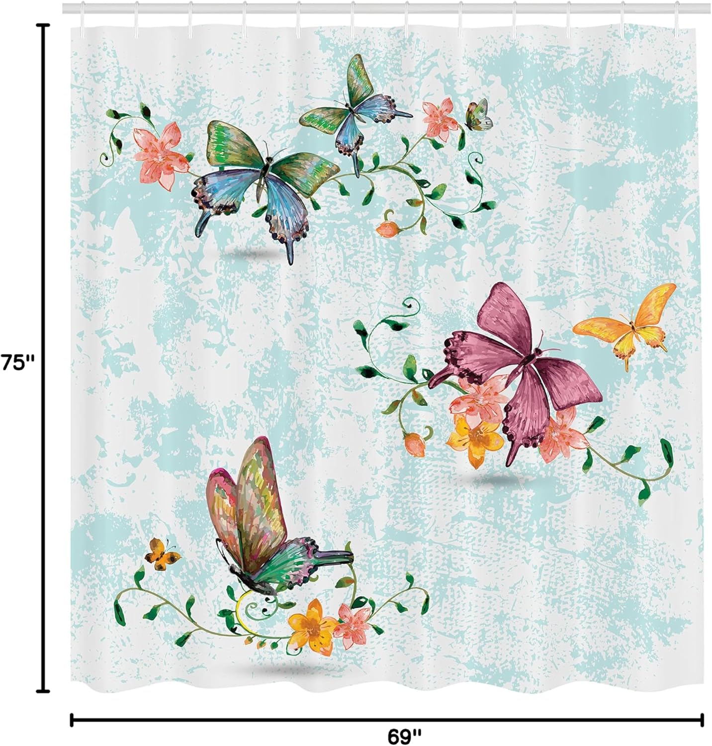 Ambesonne Butterfly Shower Curtain, Springtime Flying Moths on Vintage Style Background Wings Transformation, Cloth Fabric Bathroom Decor Set with Hooks, 69" W x 75" L, Dried Rose