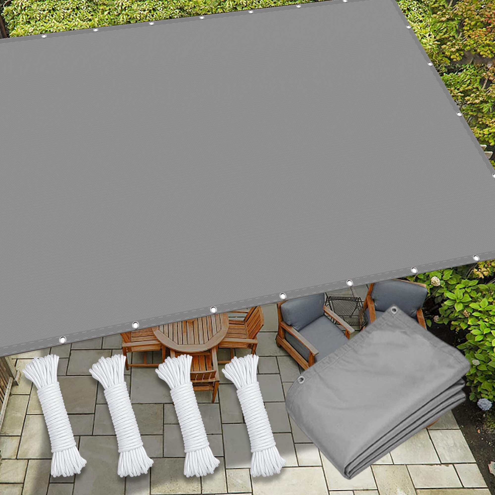 Voile ombrage extérieur contre vent et UV fort pour terrasse 6x7m