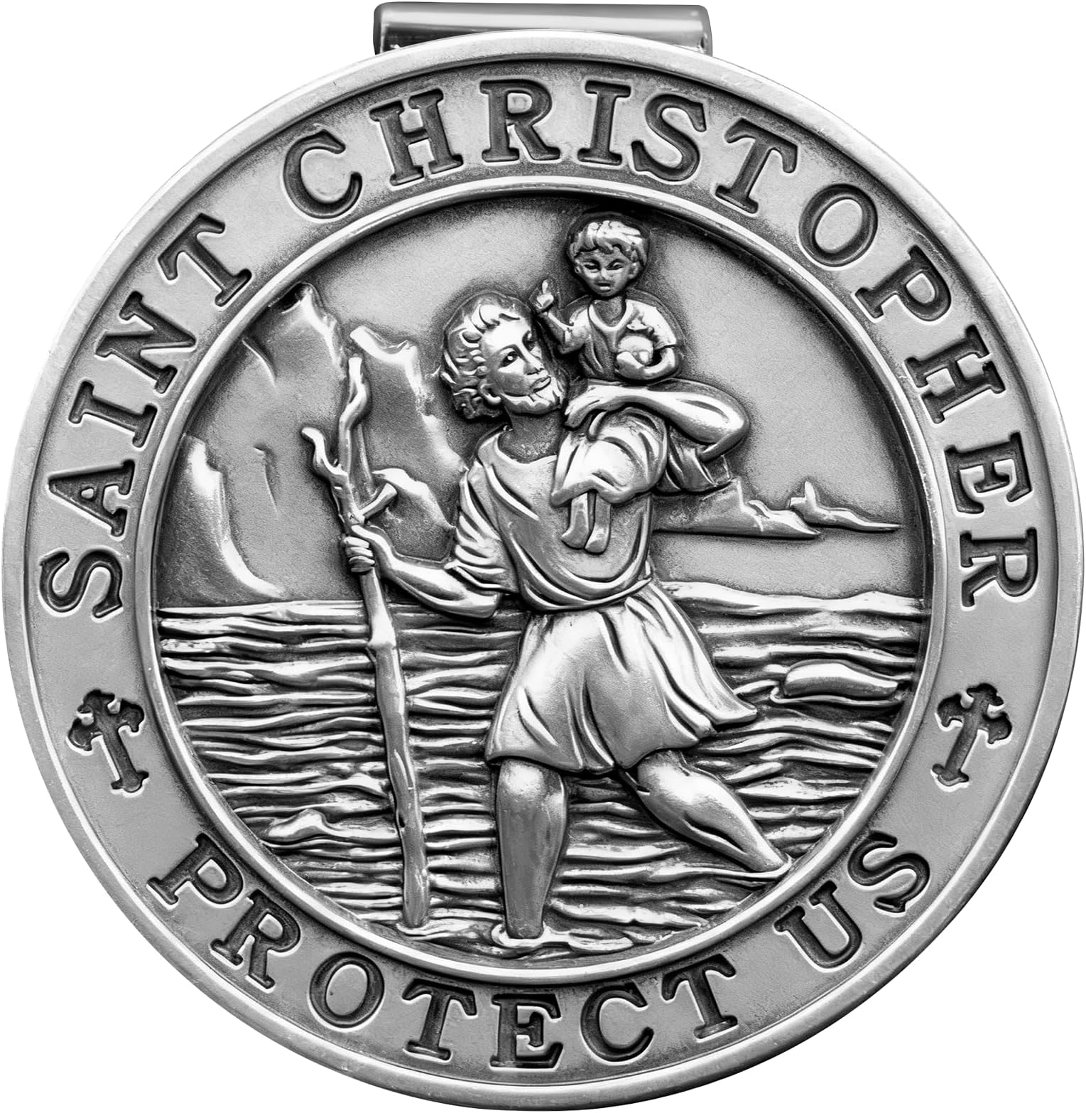 PloreWay St. Christopher Medal for Car, Metal Saint Christopher Visor Clip, Gifts for Catholic Men, Talisman for Safety, Automotive Visor Accessories, Gift for Drivers, Families, Friends