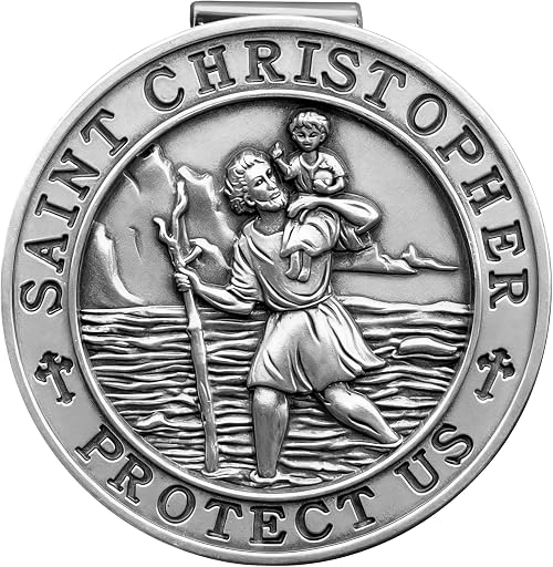 PloreWay St. Christopher Medal for Car, Metal Saint Christopher Visor Clip, Gifts for Catholic Men, Talisman for Safety, Automotive Visor Accessories, Gift for Drivers, Families, Friends
