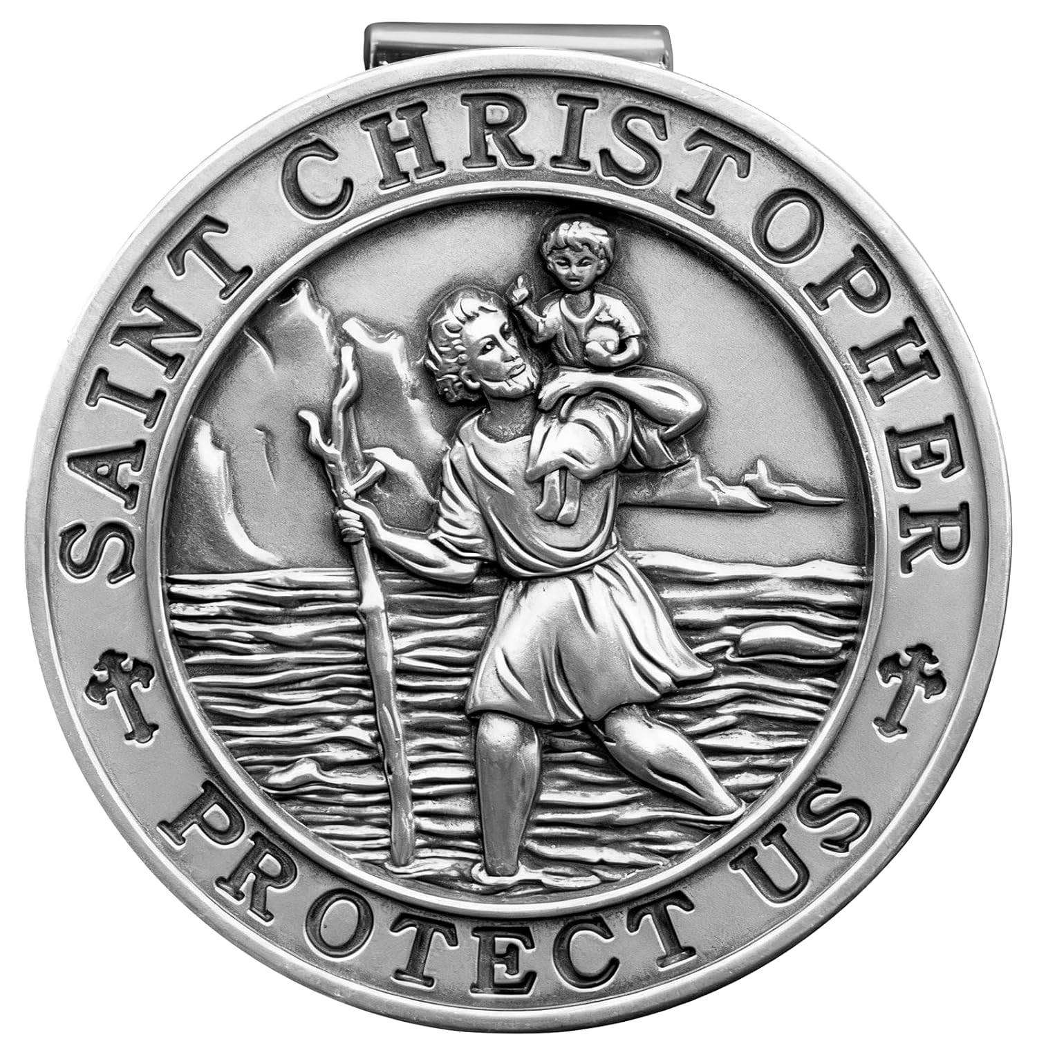 St Christopher Medal for Car Metal Saint Christopher Visor Clip Gifts for Catholic Men Talisman for Safety Automotive