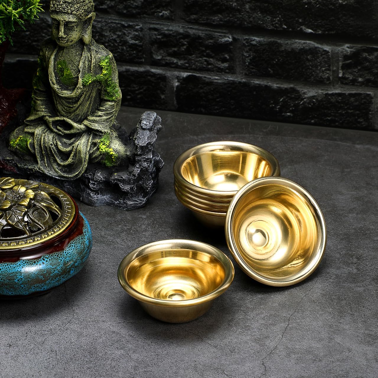 PATKAW 7Pcs Copper Offering Bowl Set Buddhist Water Bowls Tibetan Worship Cup Holy Water Bowl Buddhist Alar Supplies for Yoga Meditation Random Color