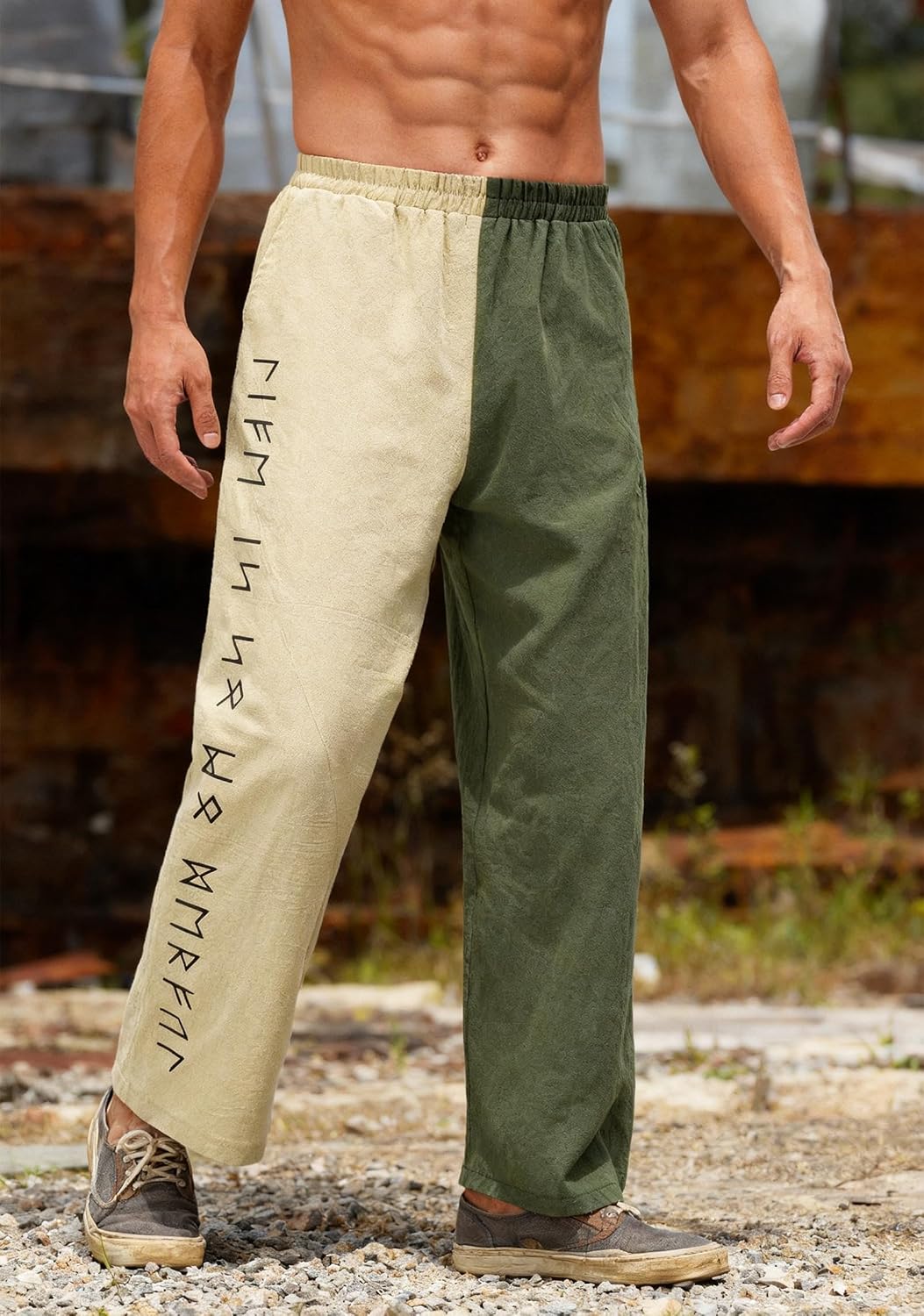 Men's Viking Norse Printed Pants Two Tone Loose Drawstring Trousers
