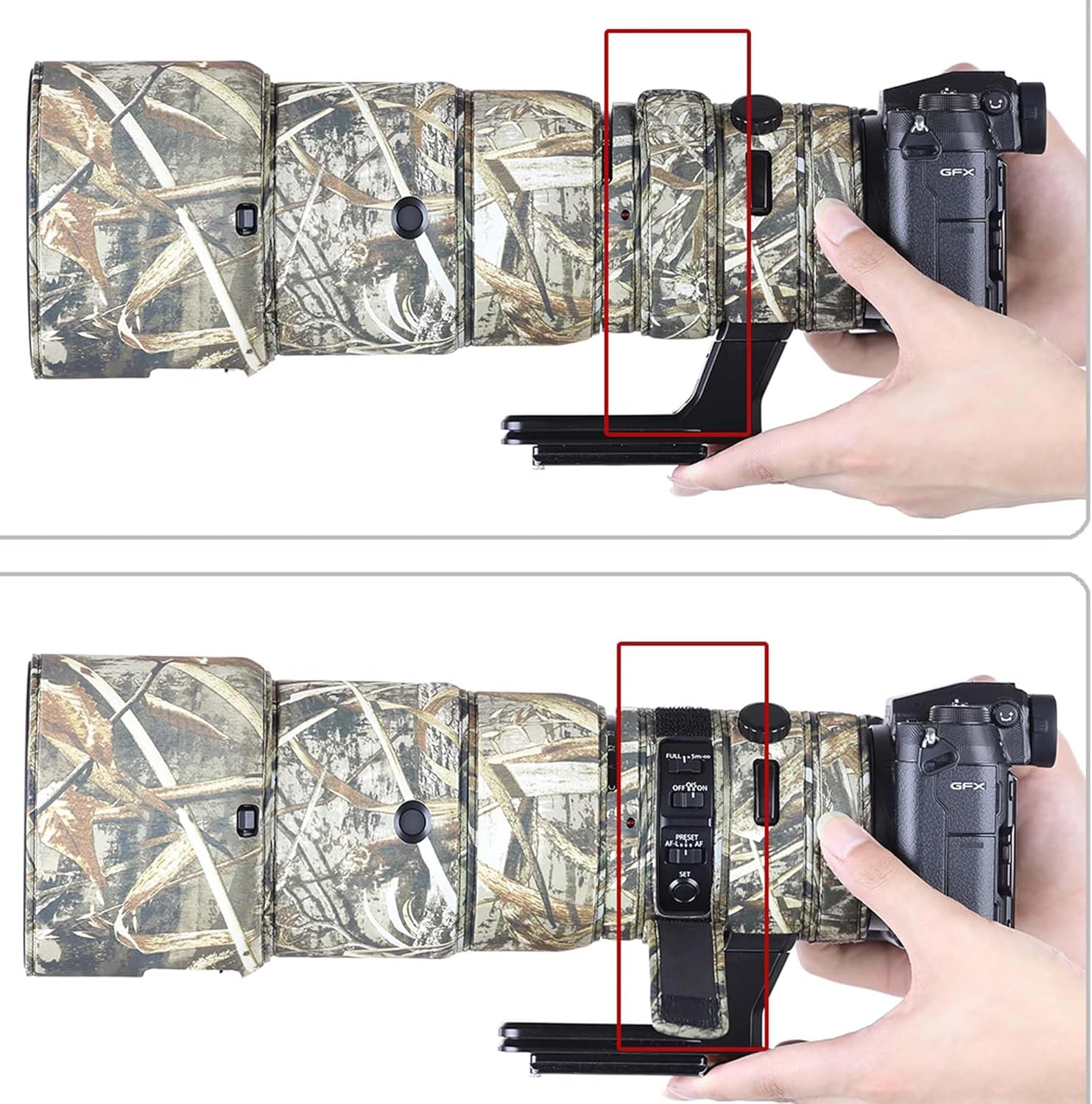 Fujing Chasing BIRDS Waterproof Lens Camouflage Coat for FUJIFILM GF 500mm F5.6 R LM OIS WR Camera Lens Rain Cover Protection Sleeve Guns Case Clothing-Pine Camouflage