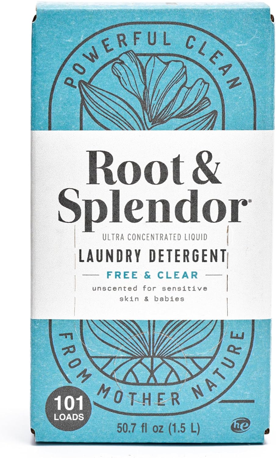 Root & Splendor Ultra Concentrated All Natural Laundry Detergent Liquid - Plant Based, Enzymatic Laundry Soap, Free & Clear Unscented, 1.5 Liter, 100 Loads