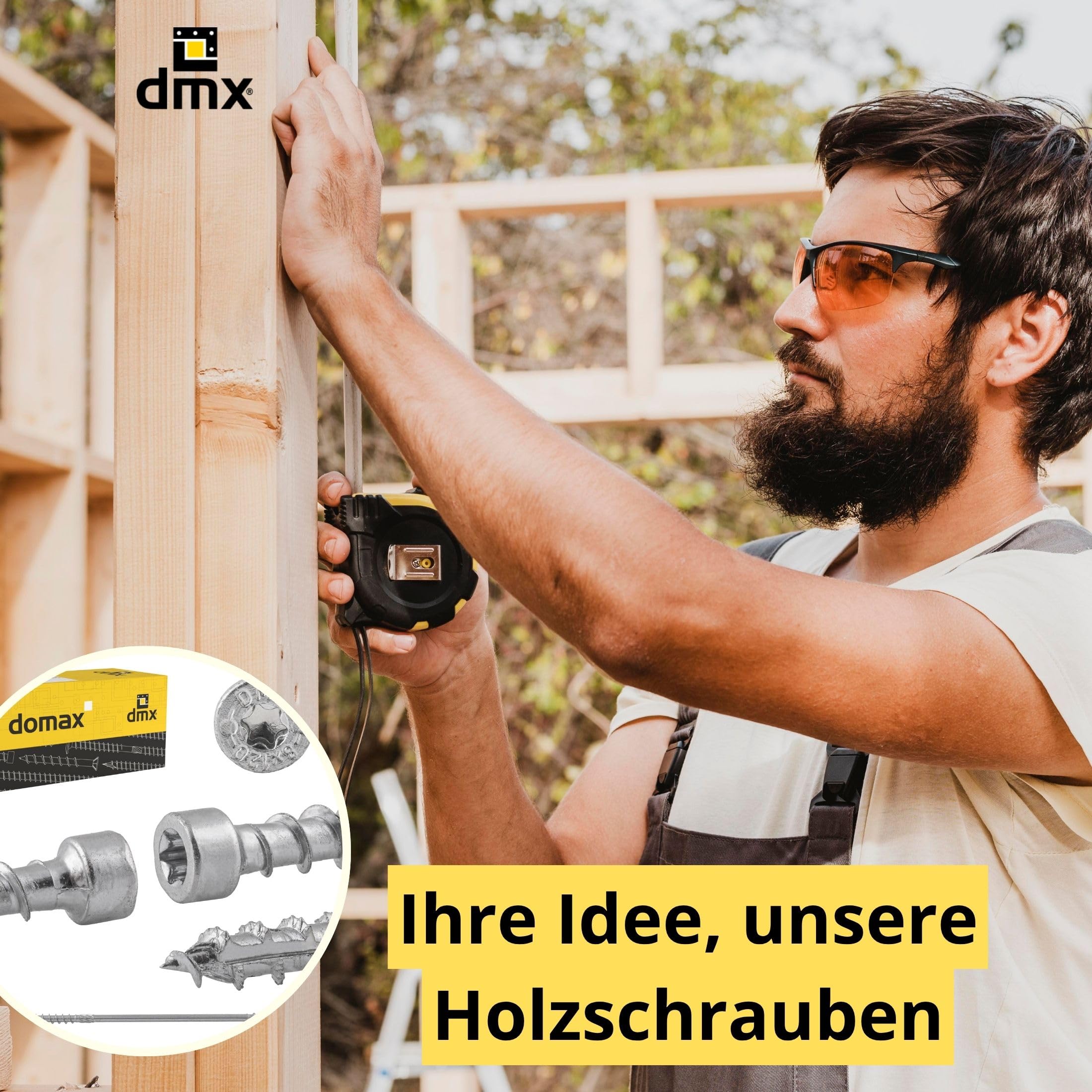 DMX Holzschrauben Torx - Zylinderkopfschrauben 8x300 - Doppelgewinde für Aufsparrendämmung - Konstruktionsschrauben - Schrauben Set 50 Stück - Doppelgewindeschrabe - Montageschrauben