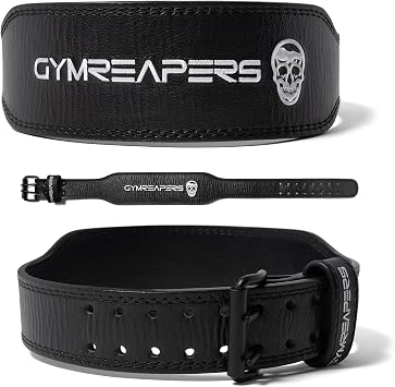 Gymreapers Leather Weightlifting Belt for Bodybuilding, Squatting, Lower Back Support & Back Pain - Real Leather, Adjustable Buckle Sizing - Men Women