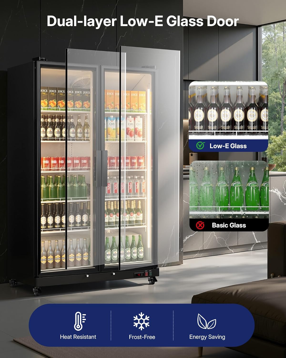 Upstreman Commercial Beverage Refrigerator, 27.1 Cu.Ft Glass Door Display Refrigerator with Soft LED Light and Adjustable Shelves, Merchandiser Cooler for Restaurant, Cafe, Bar, Office
