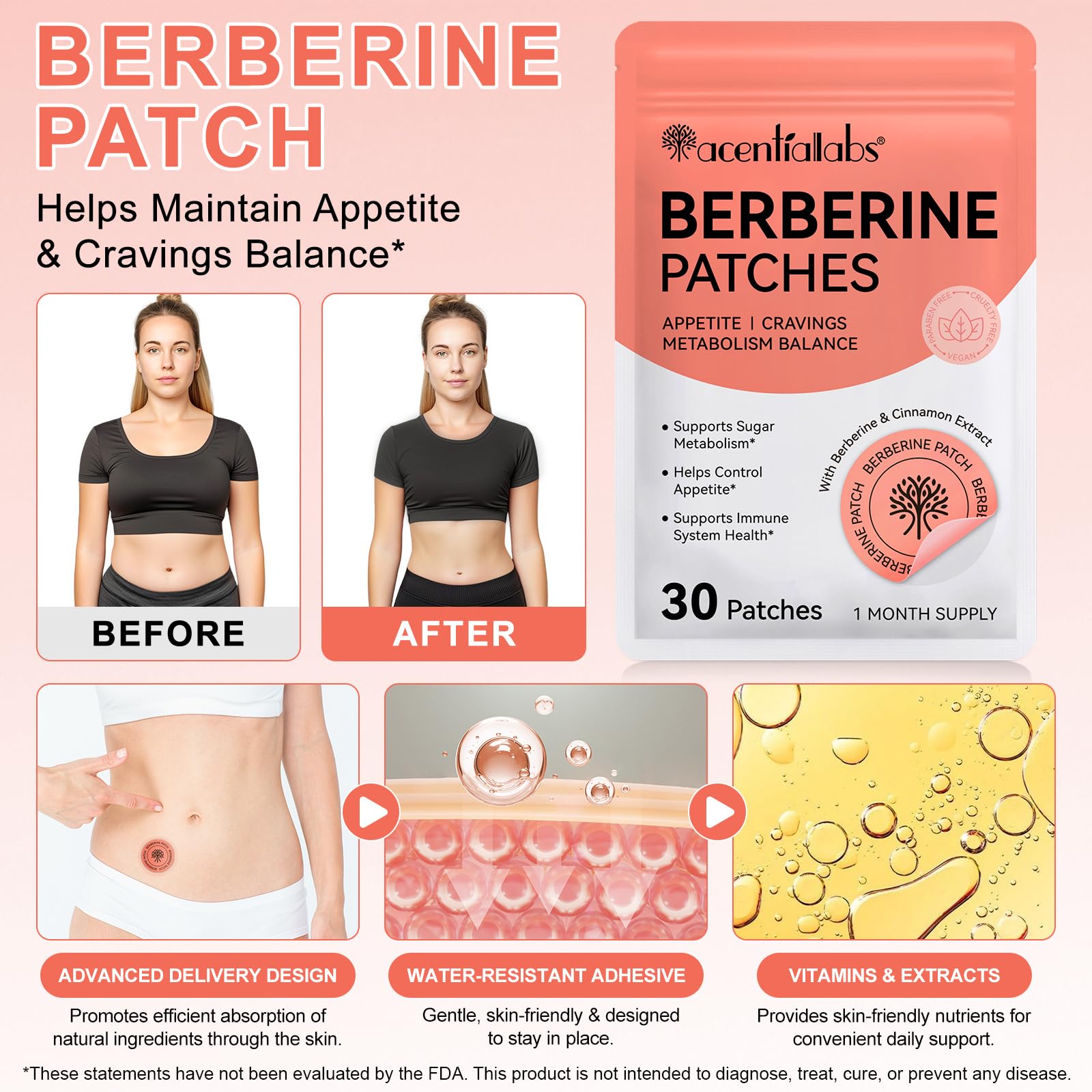 Patches De Ber-beriine Pour L'Équilibre Métabolique, Soutien À La Forme Saine, Autocollants D'Aide Au Métabolisme De Soutien Pour La Peau Du Ventre Toute La Peau | 2 X 30Pcs Par Paquet